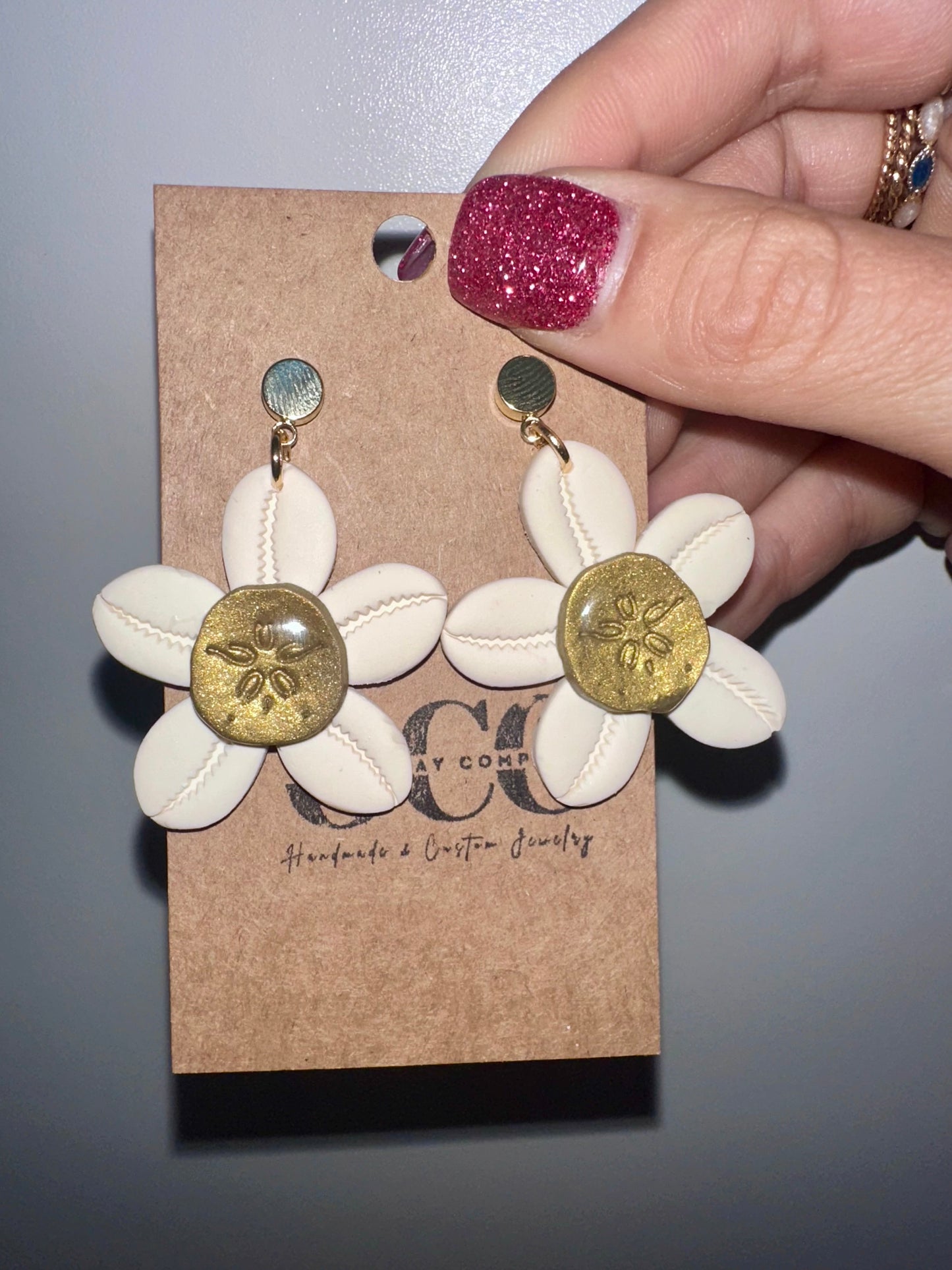 Cowrie shell clay earrings