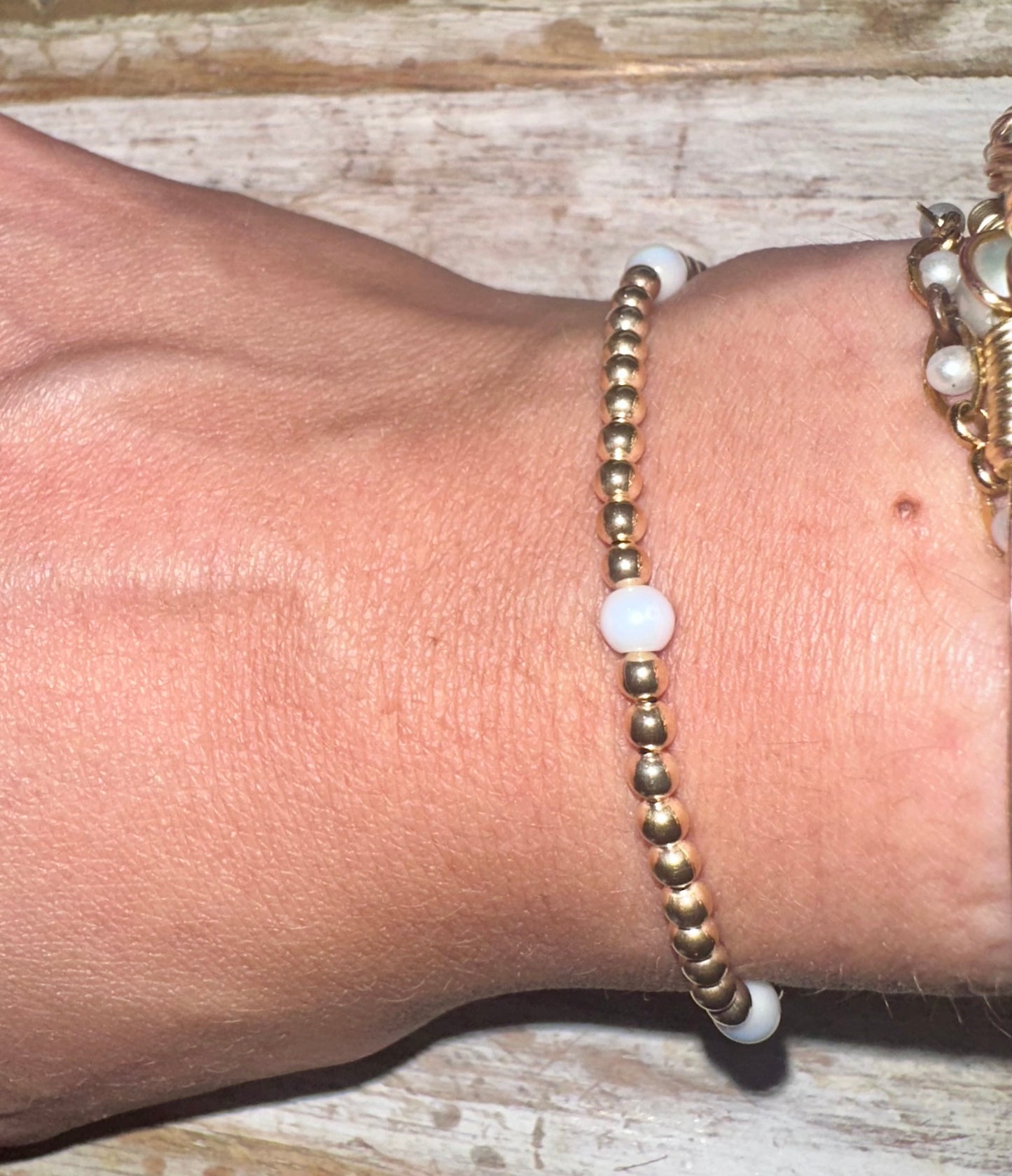 14K Gold Filled glass pearl Stretchy bracelets
