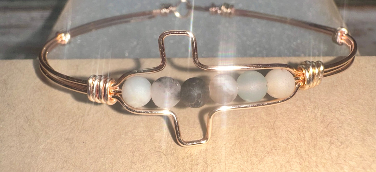 Cross Wire neutral bead wrapped bracelet