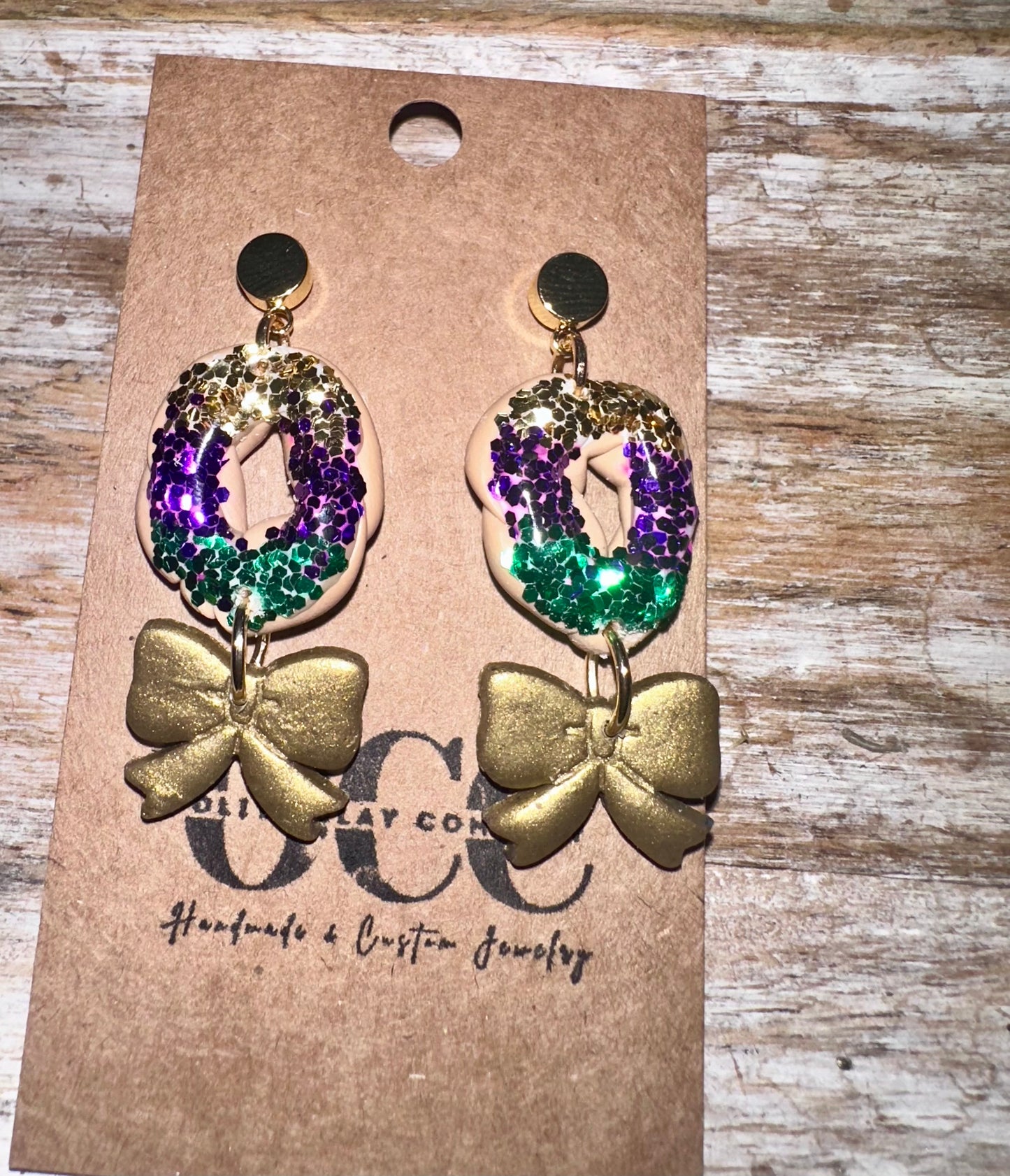 Mardi Gras king cake earrings