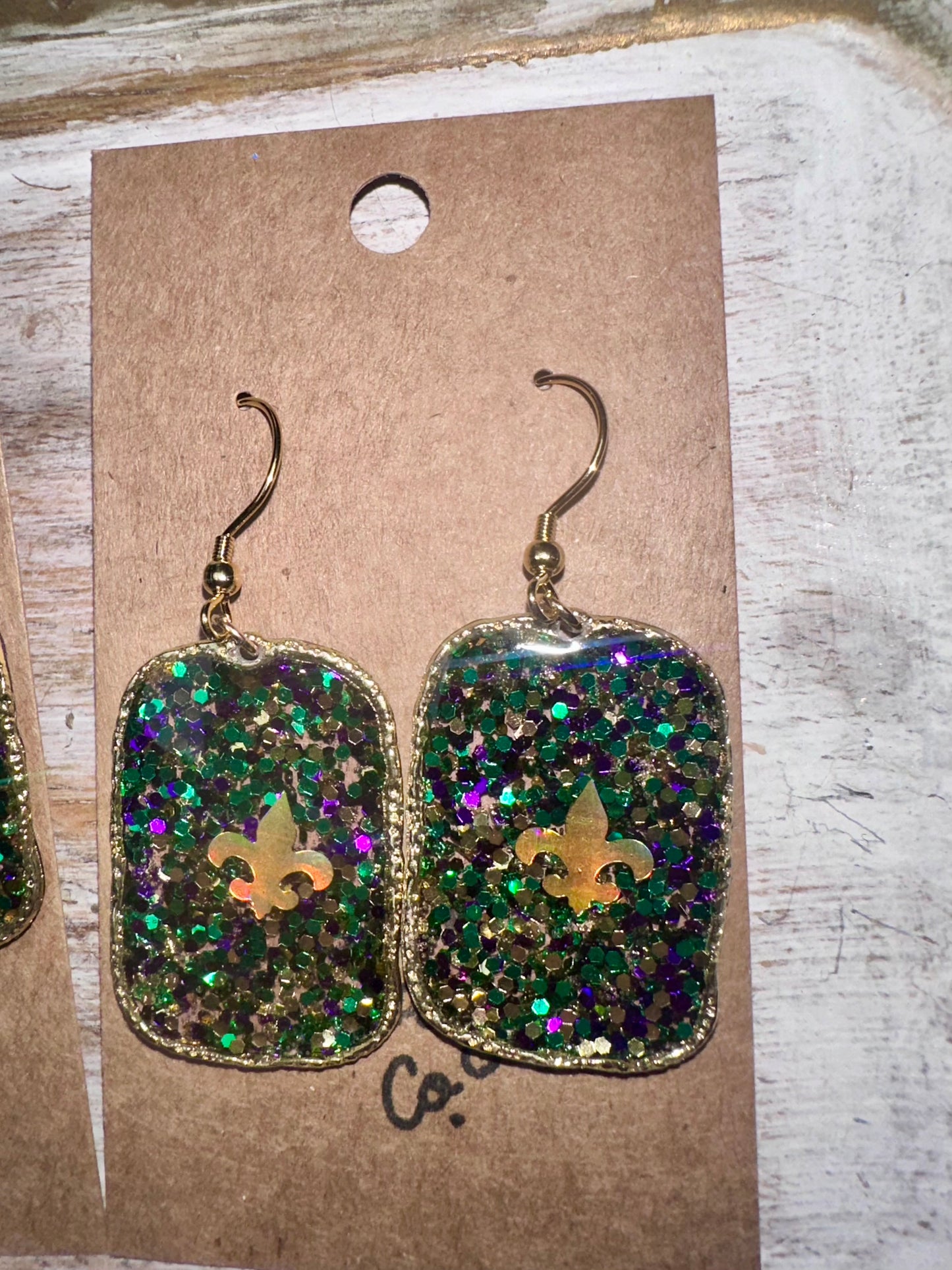 Small rectangle Fleur de lis earrings