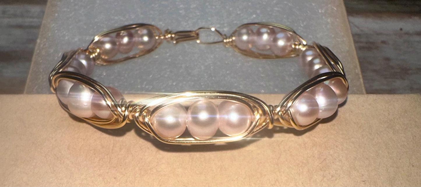 Pink freshwater pearl Wire wrapped bracelet