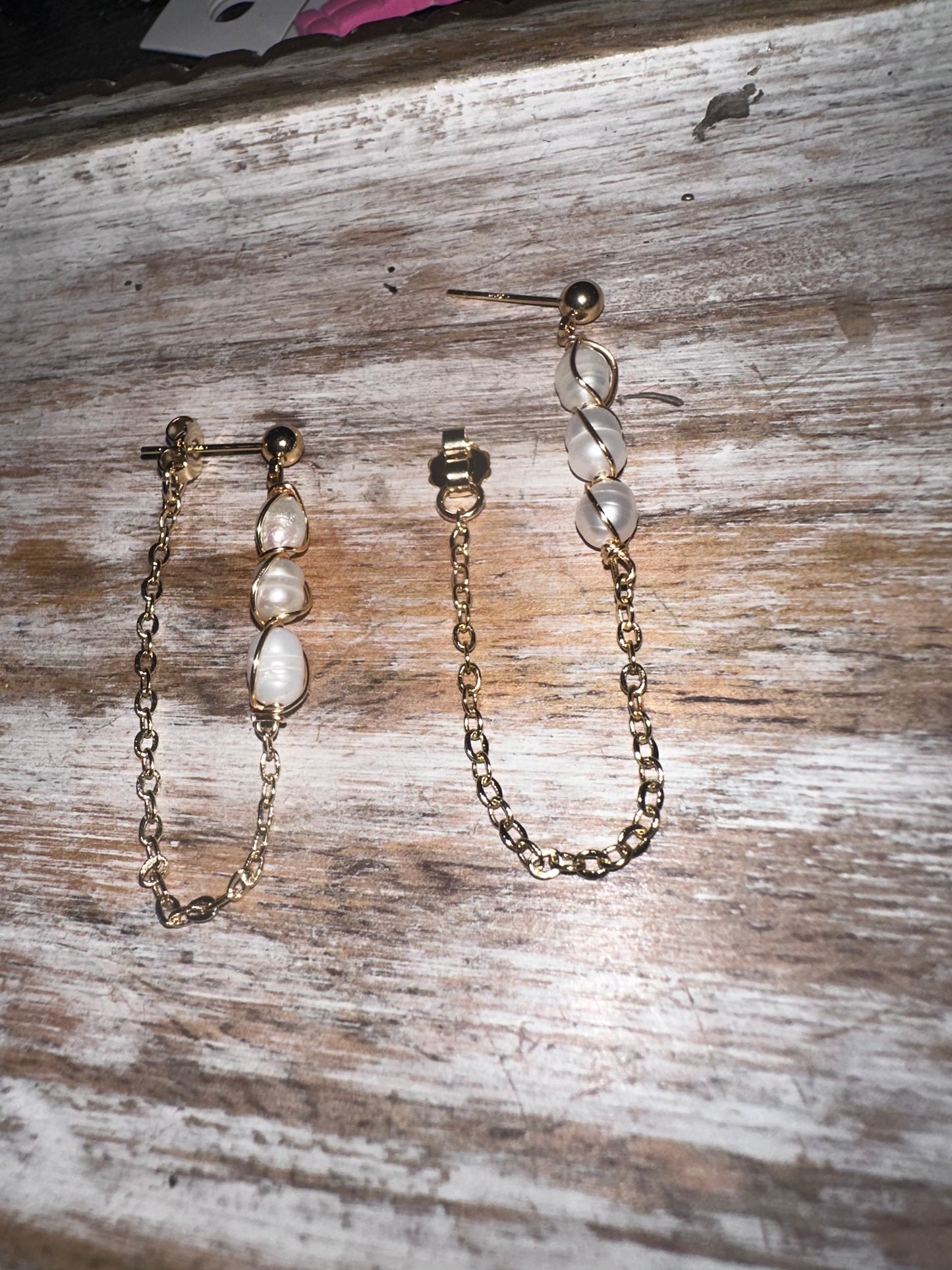Pearl chain drop earrings
