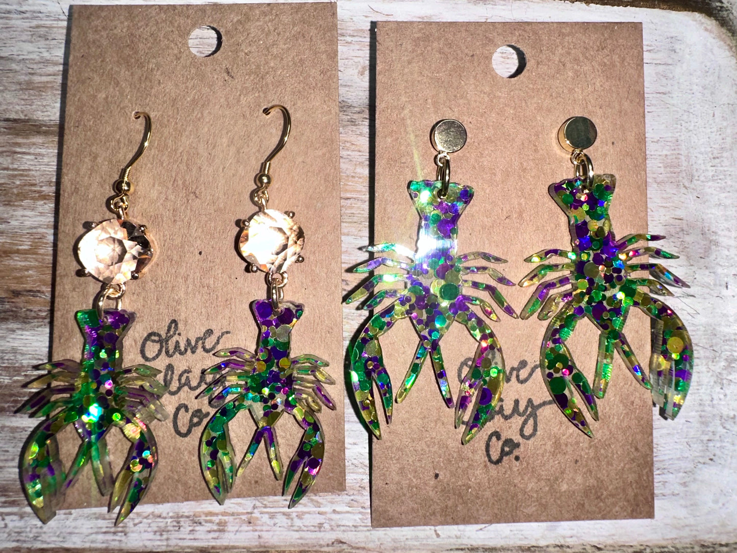 Mardi Gras crawfish earrings
