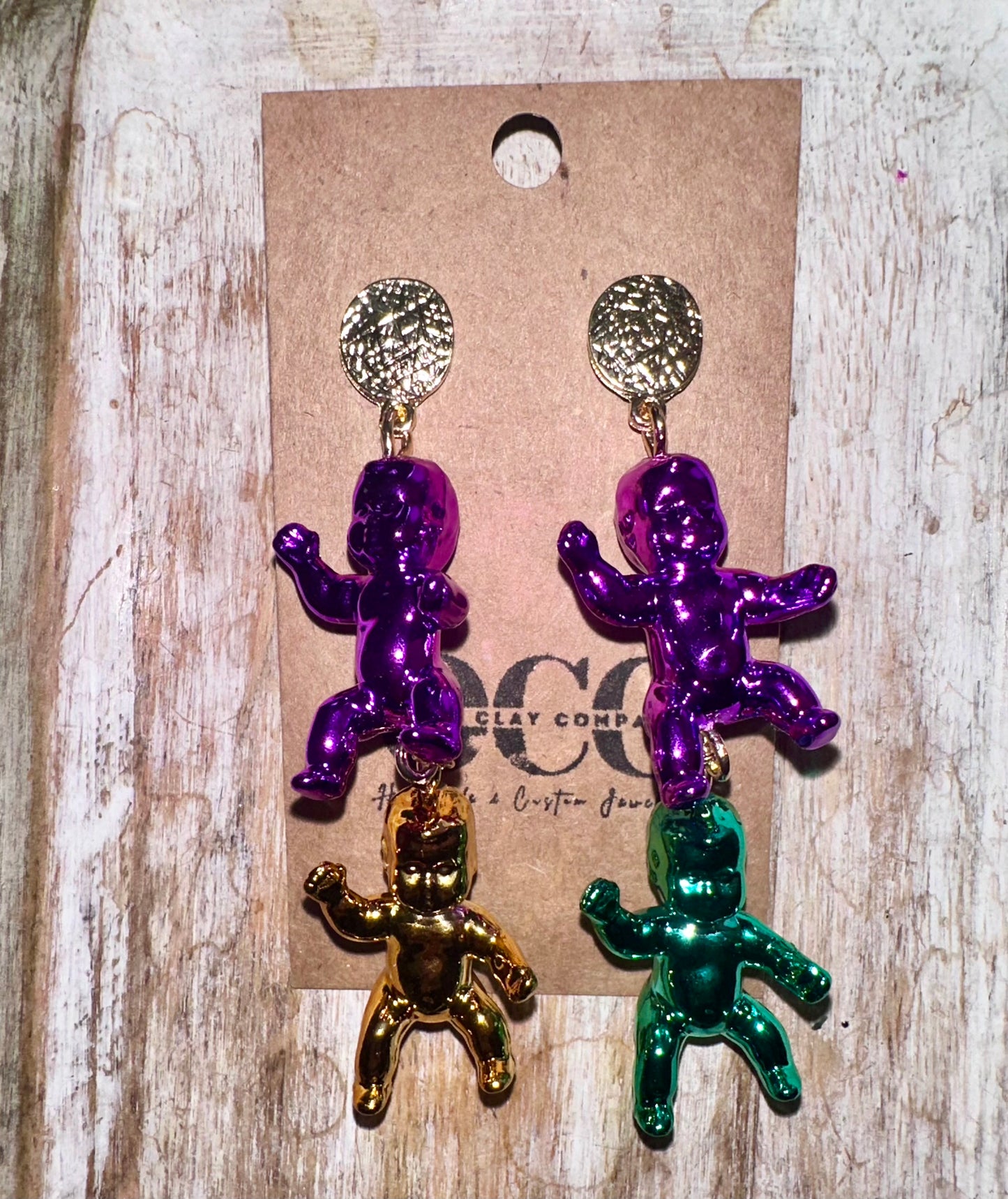 Mardi Gras baby earrings