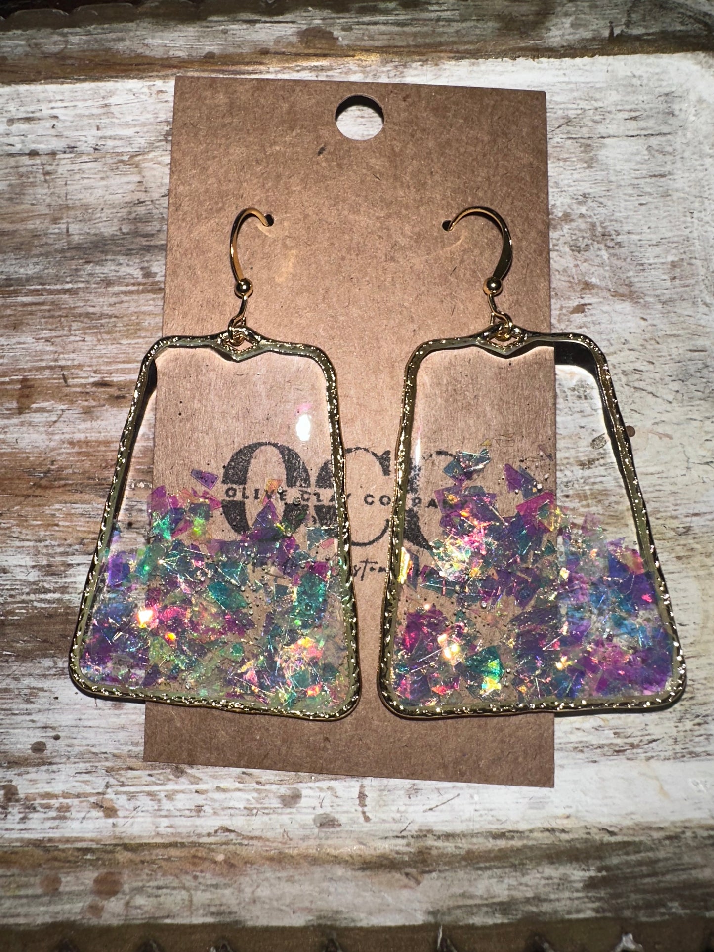 Crystal iridescent large resin hoops- gold