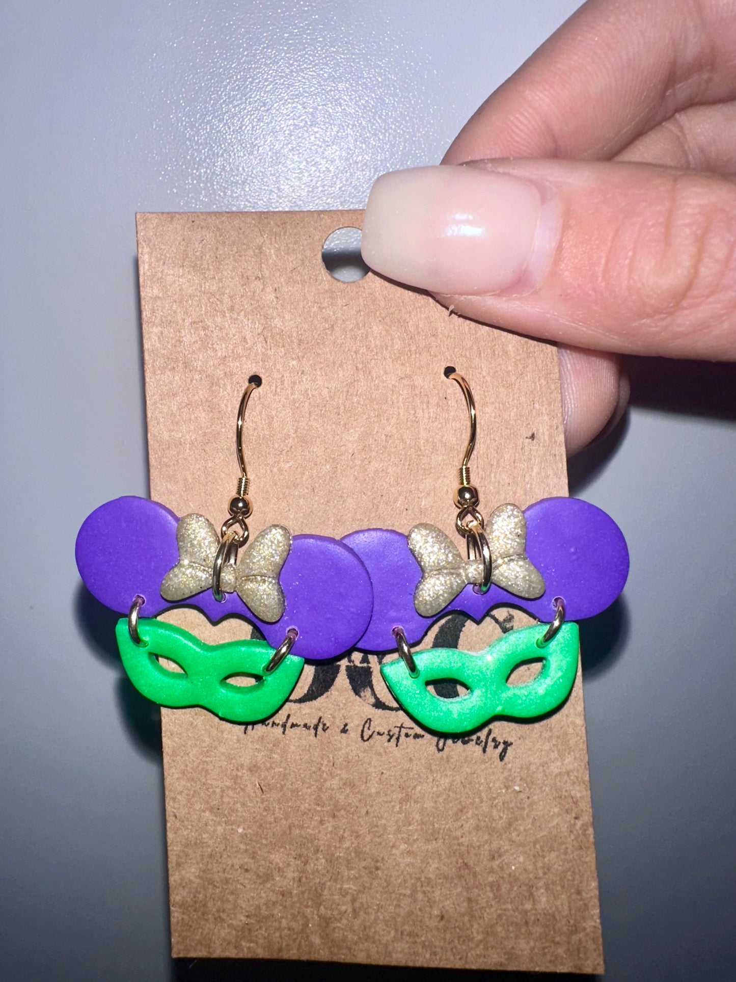 Mouse Mardi Gras clay earrings