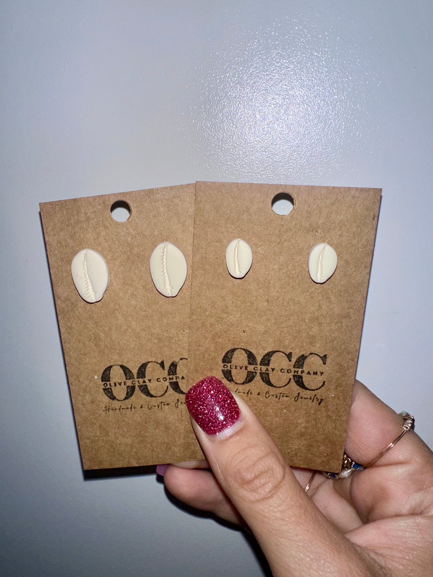 Cowrie shell clay studs