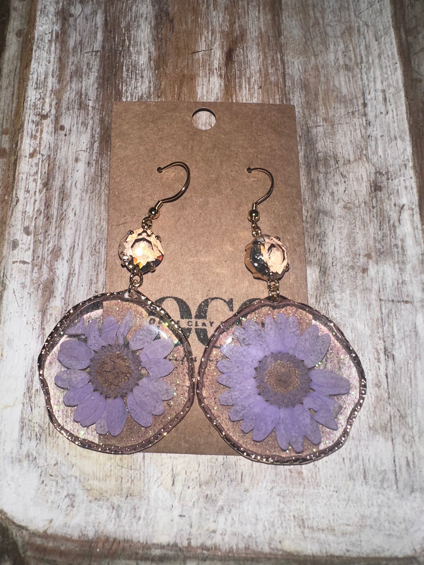 Pressed flower glitter hoops