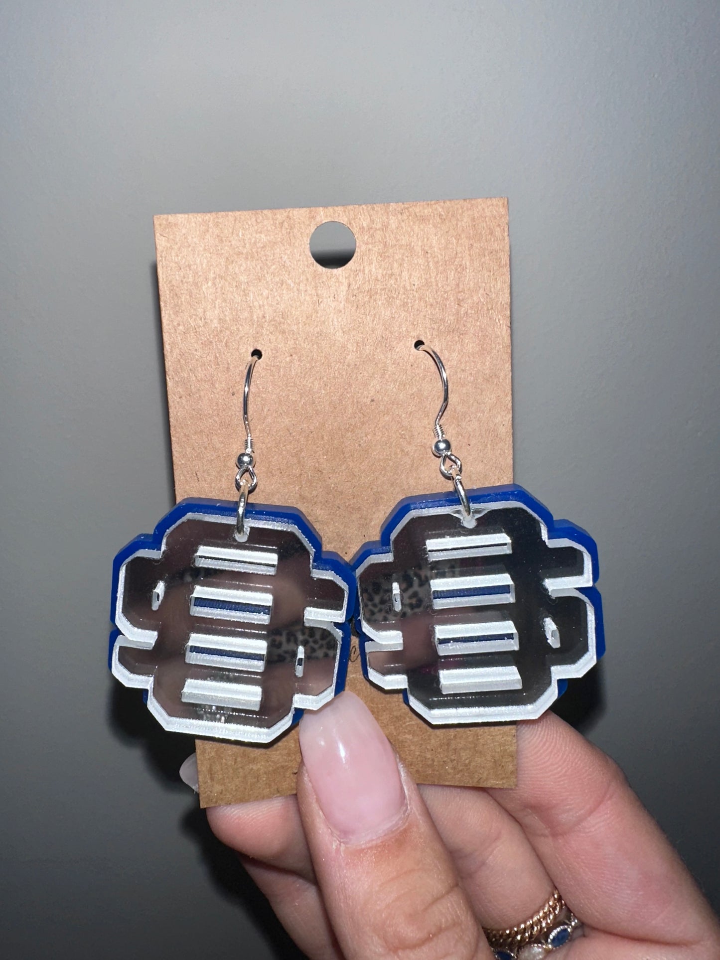 Os Logo Silver Mirror Acrylic Earrings