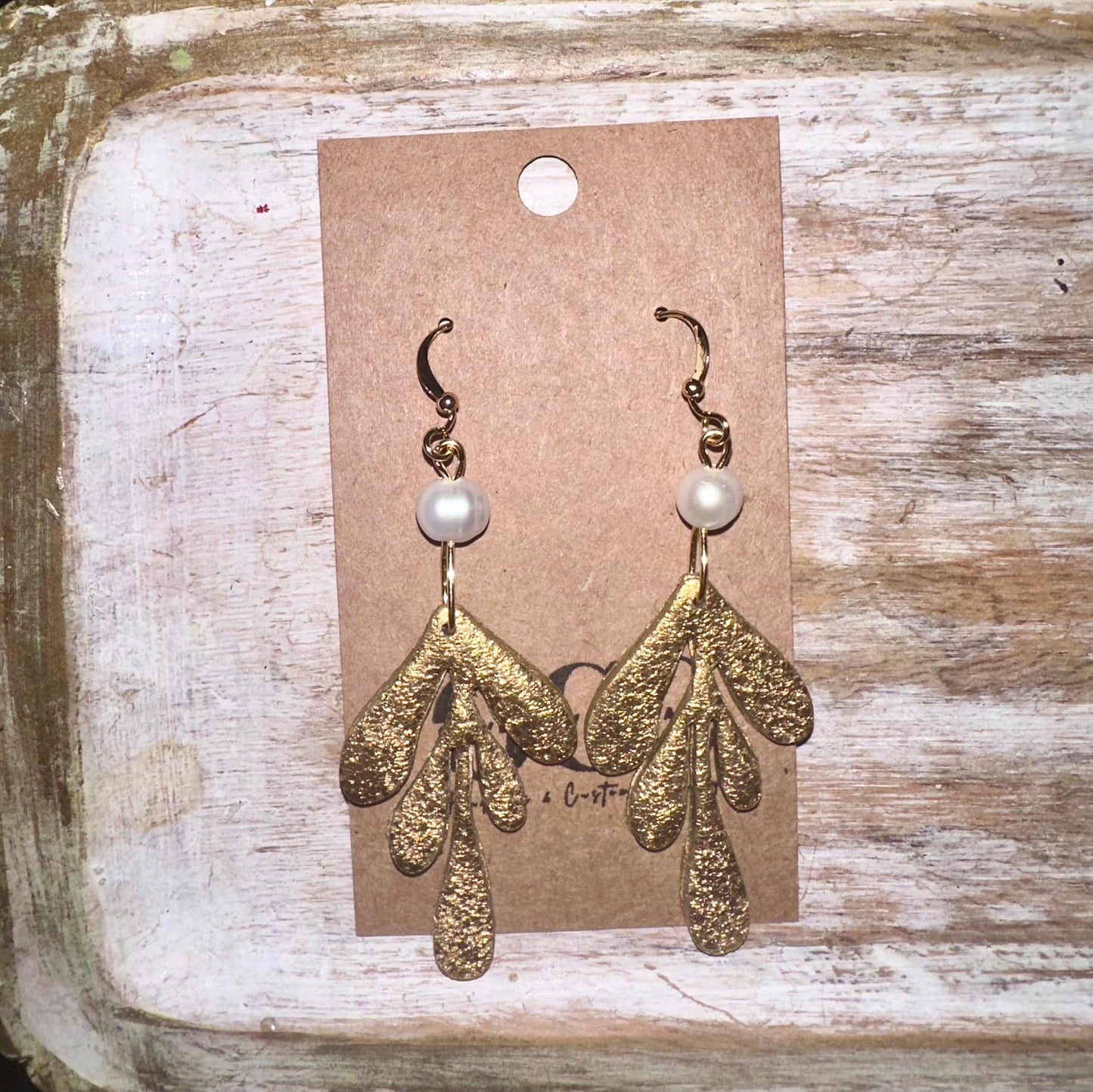 Gold leaf clay pearl earrings