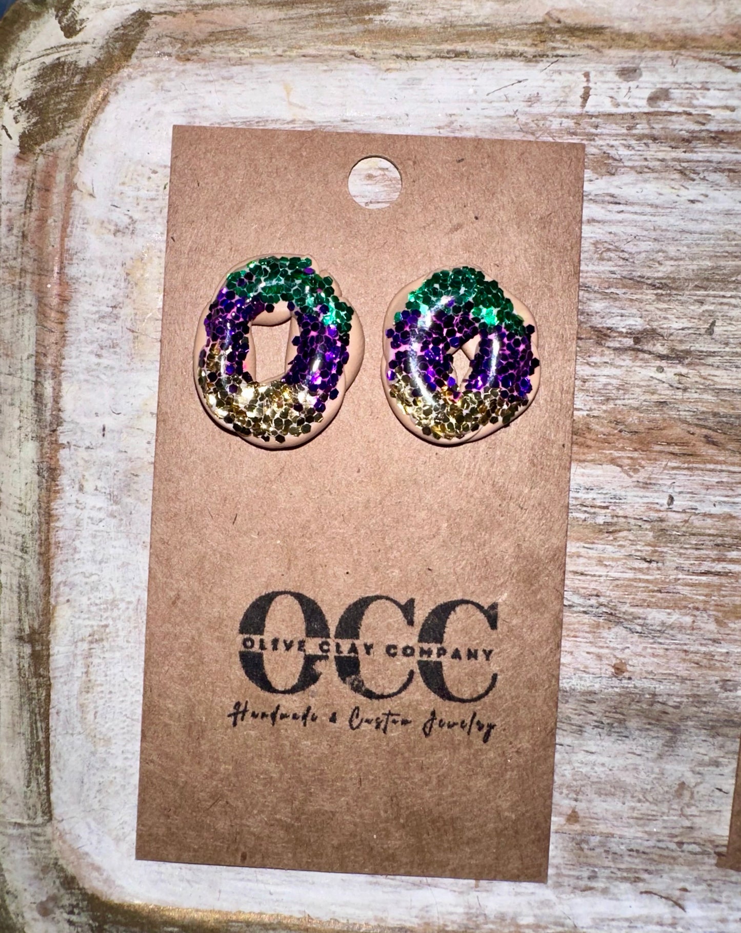 Mardi Gras king cake earrings