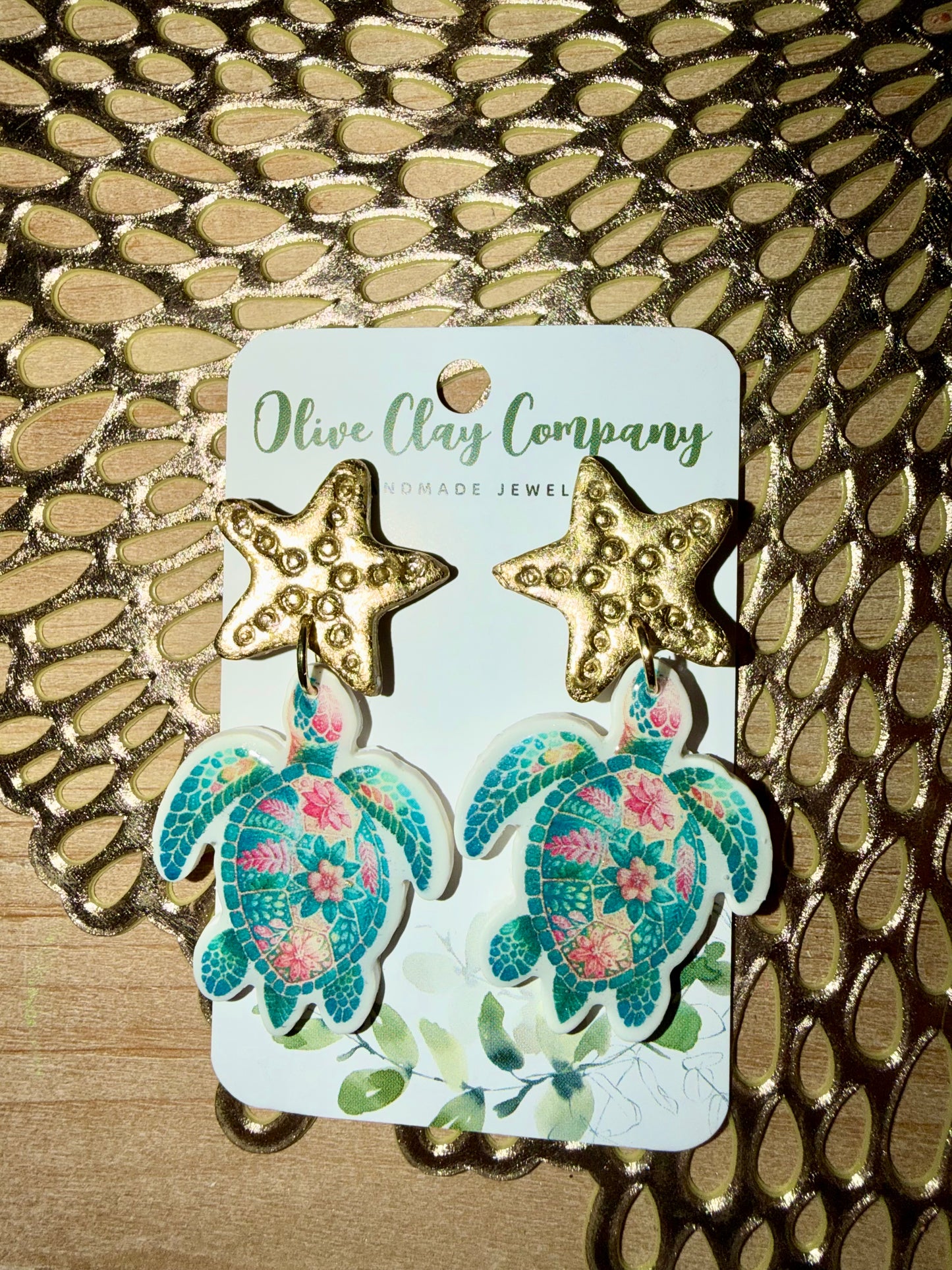 Gold leaf turtle earrings