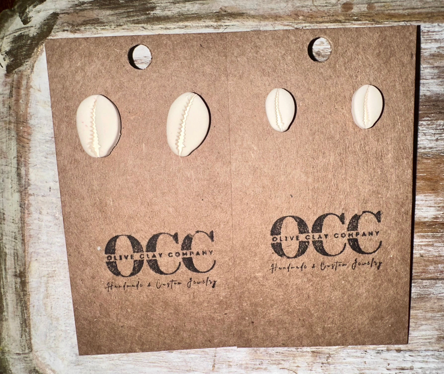 Cowrie shell clay studs