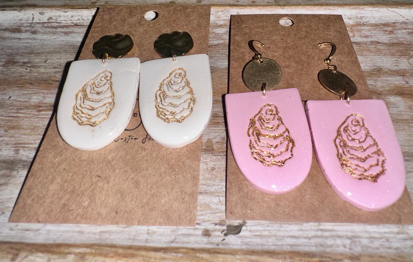 Oyster dangle clay earrings