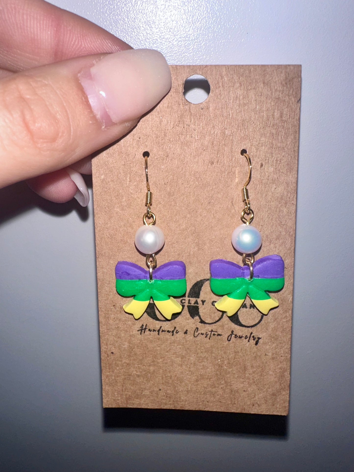 Mardi Gras bow earrings