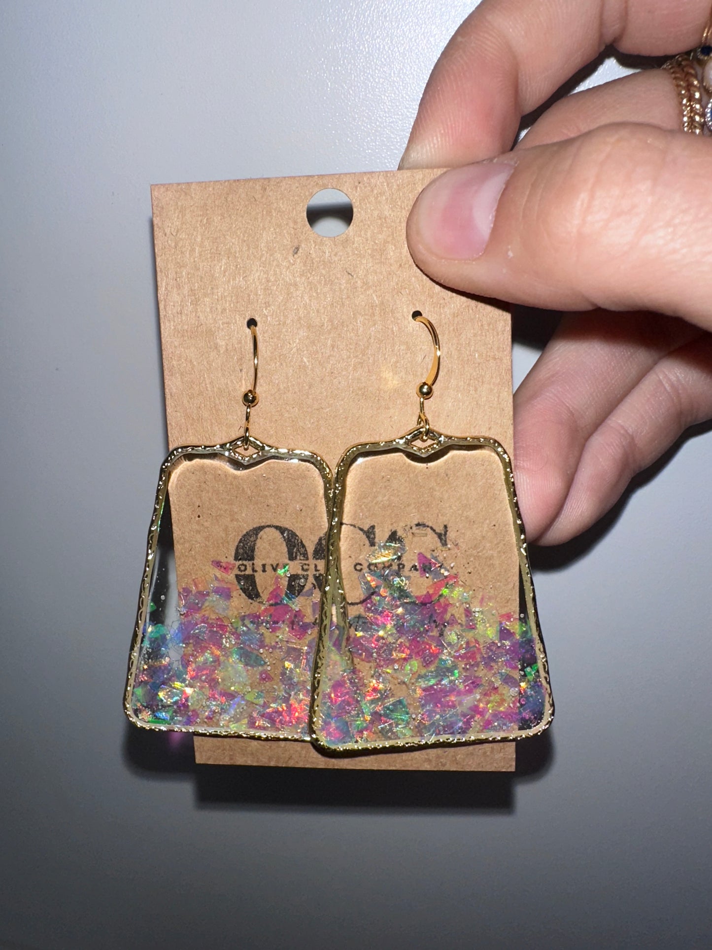 Crystal iridescent large resin hoops- gold