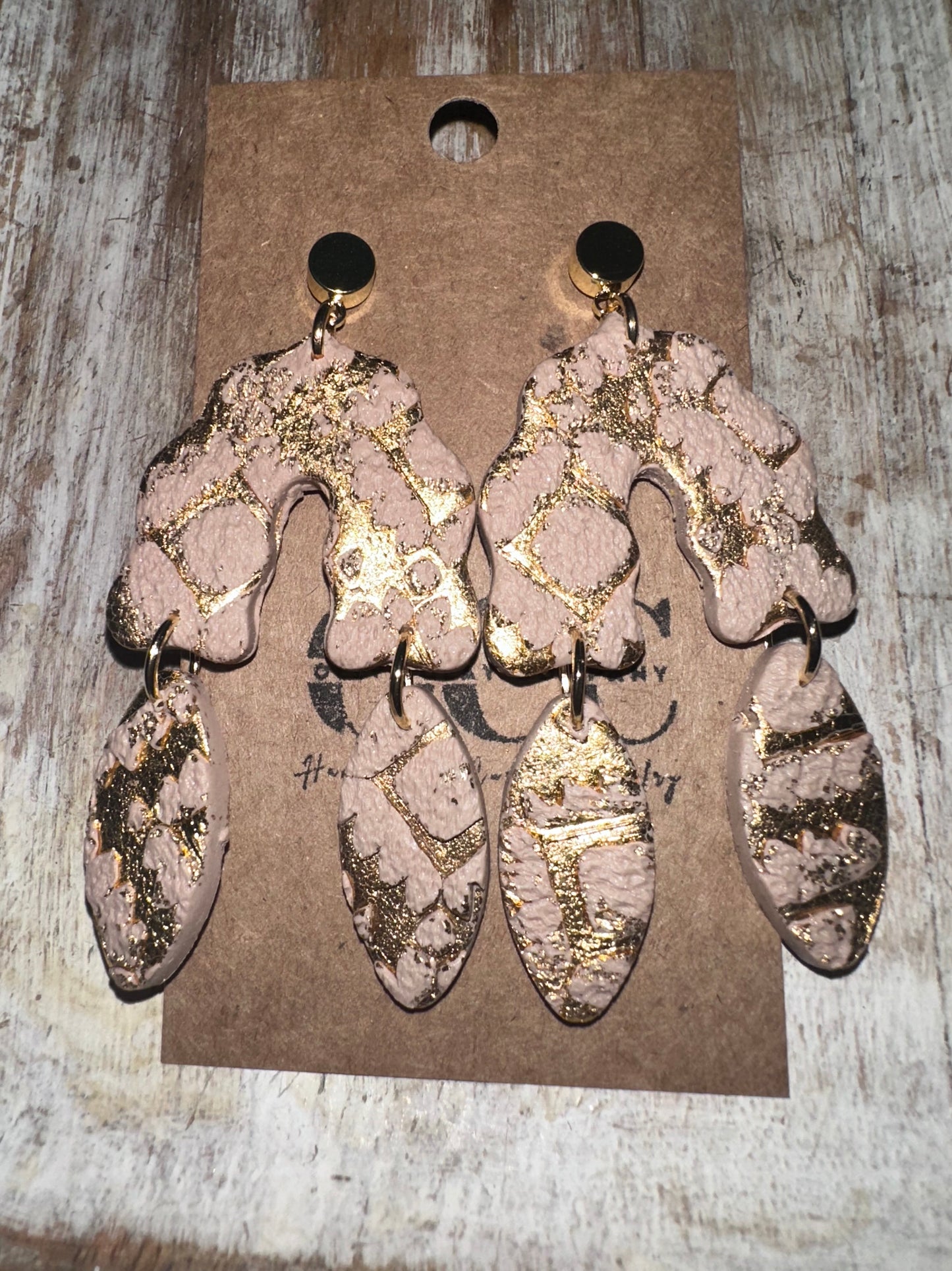 Large Mauve Aztec clay earring