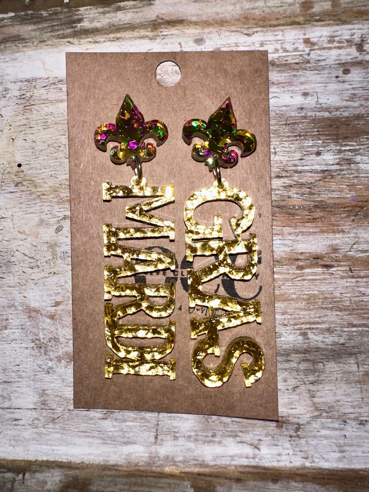 Mardi Gras dots acrylic earrings