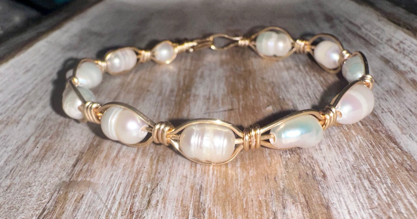 Wire Pearl wrapped bracelet