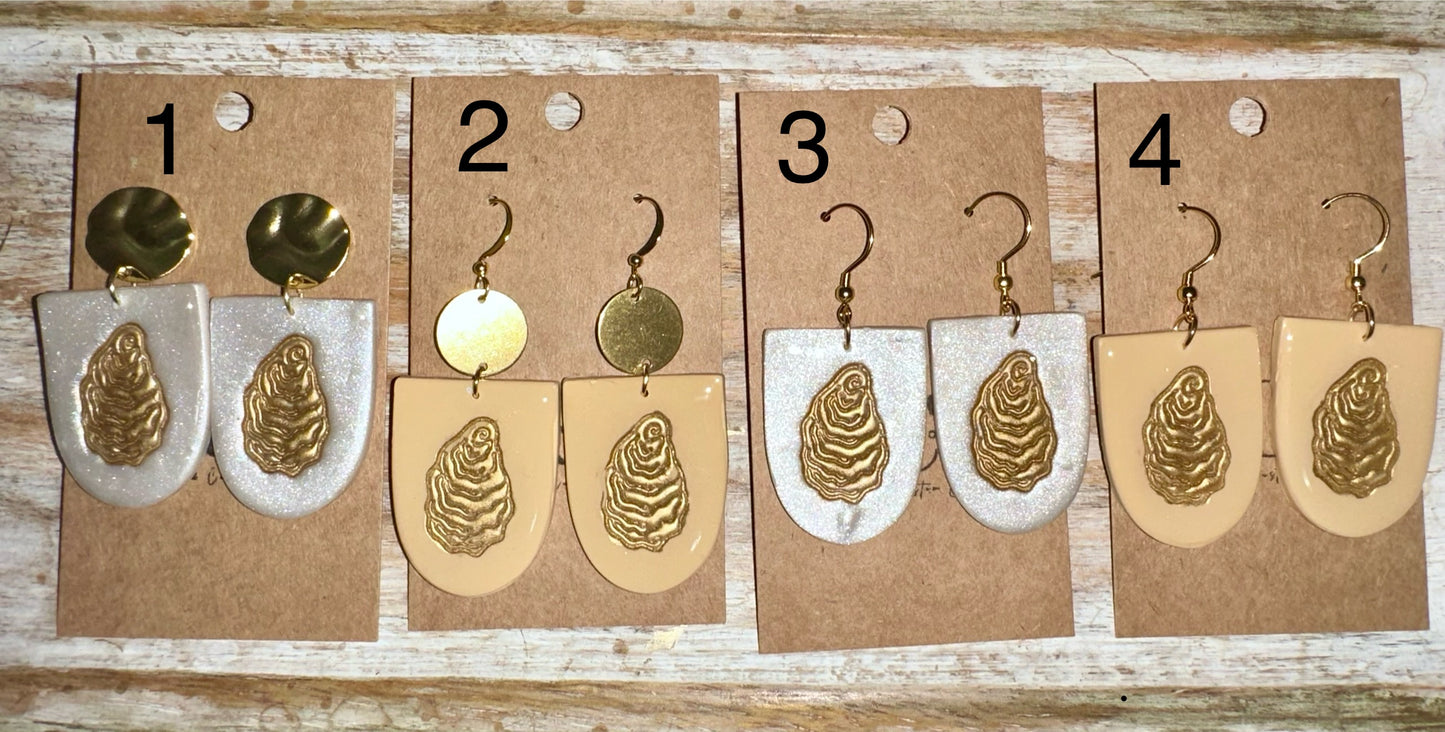Oyster dangle clay earrings