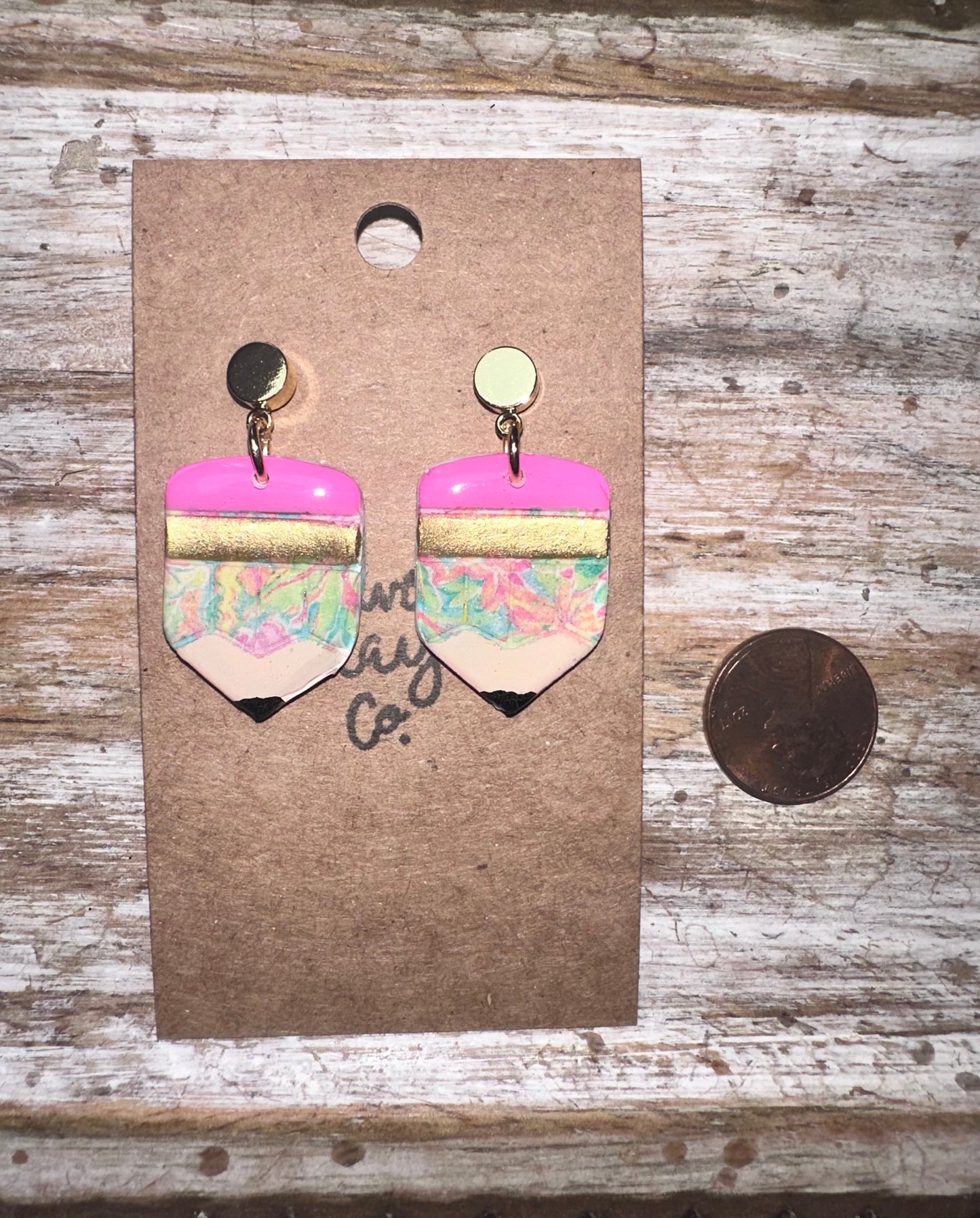 Floral medium pencil dangle earrings
