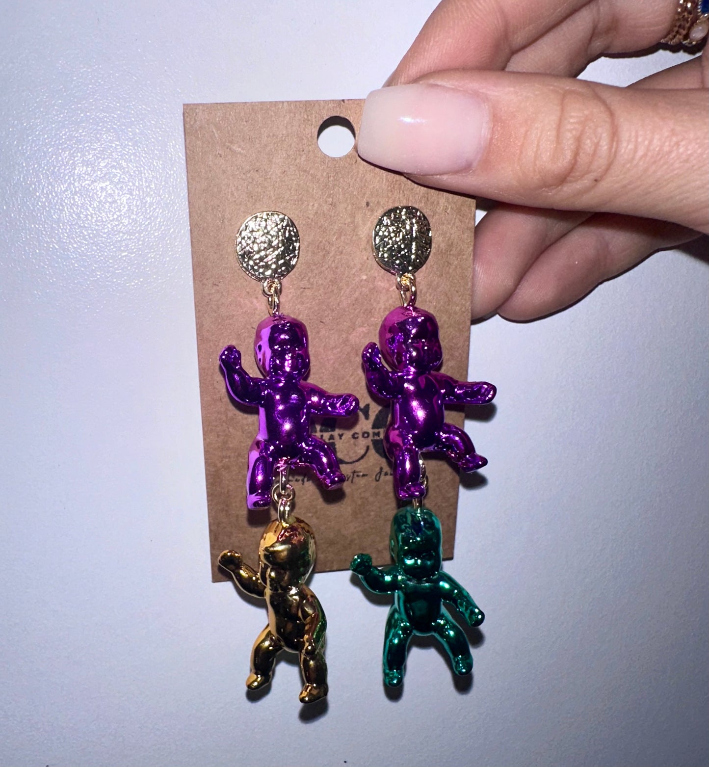 Mardi Gras baby earrings