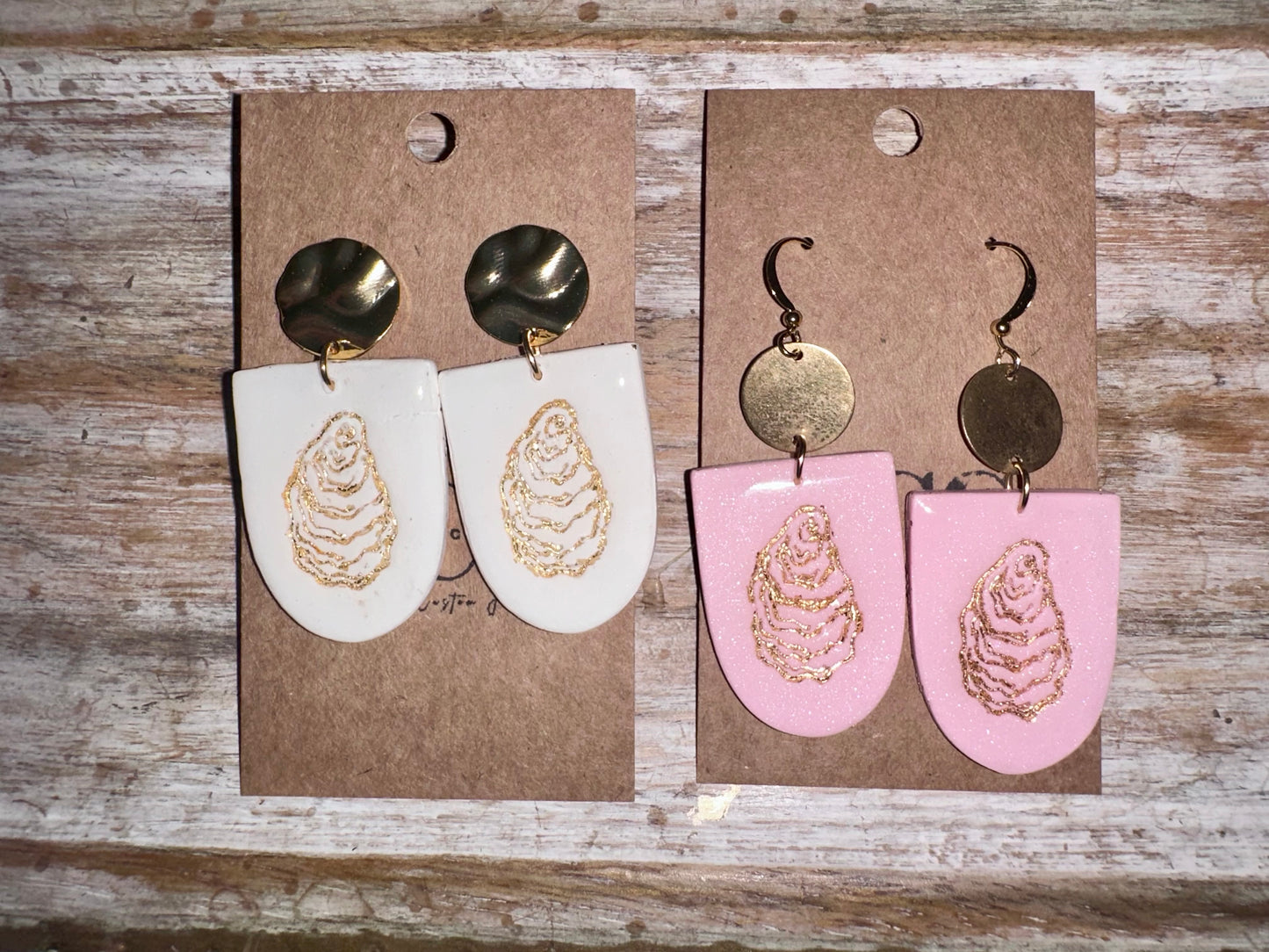 Oyster dangle clay earrings