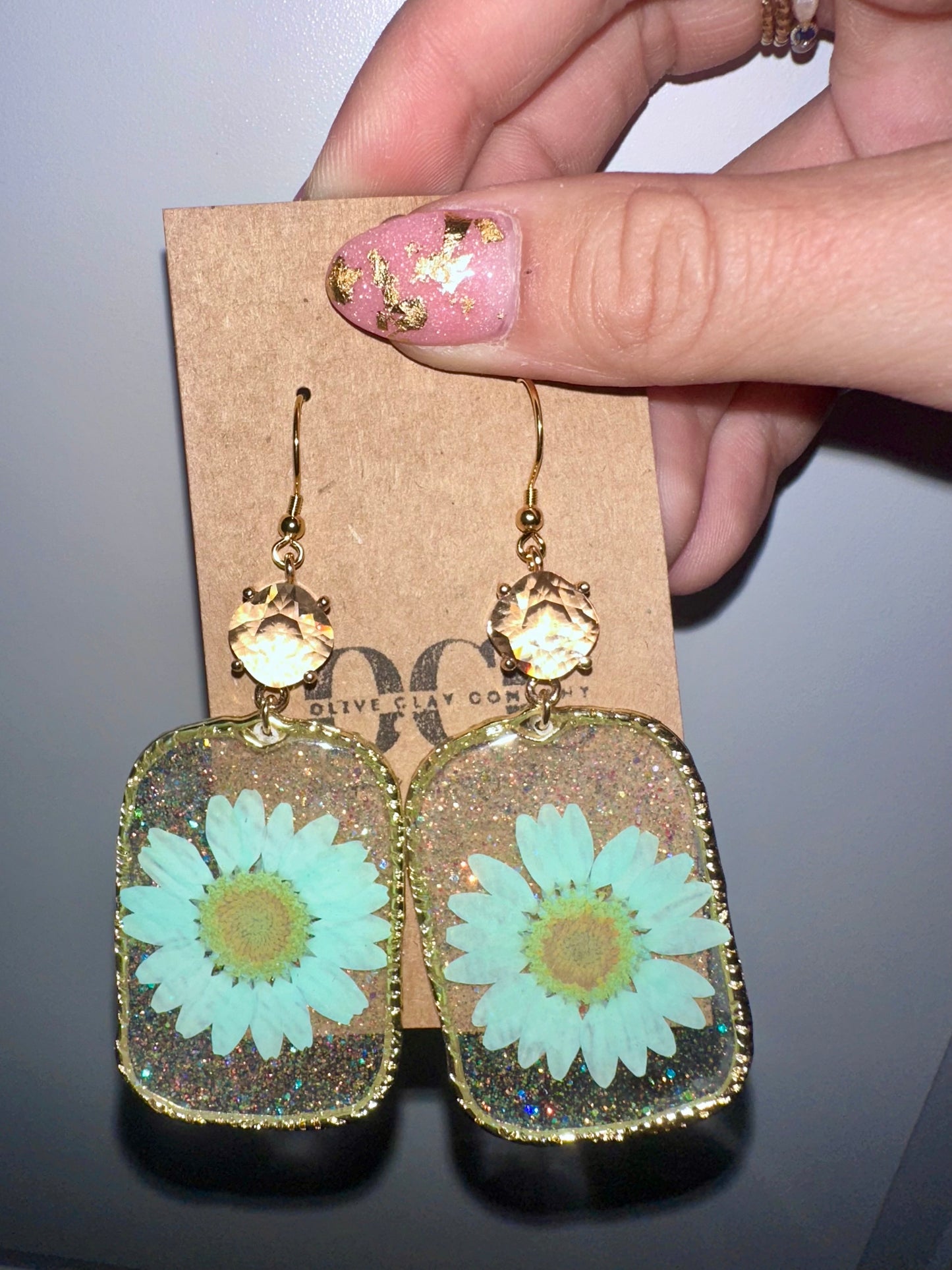 Pressed flower glitter hoops