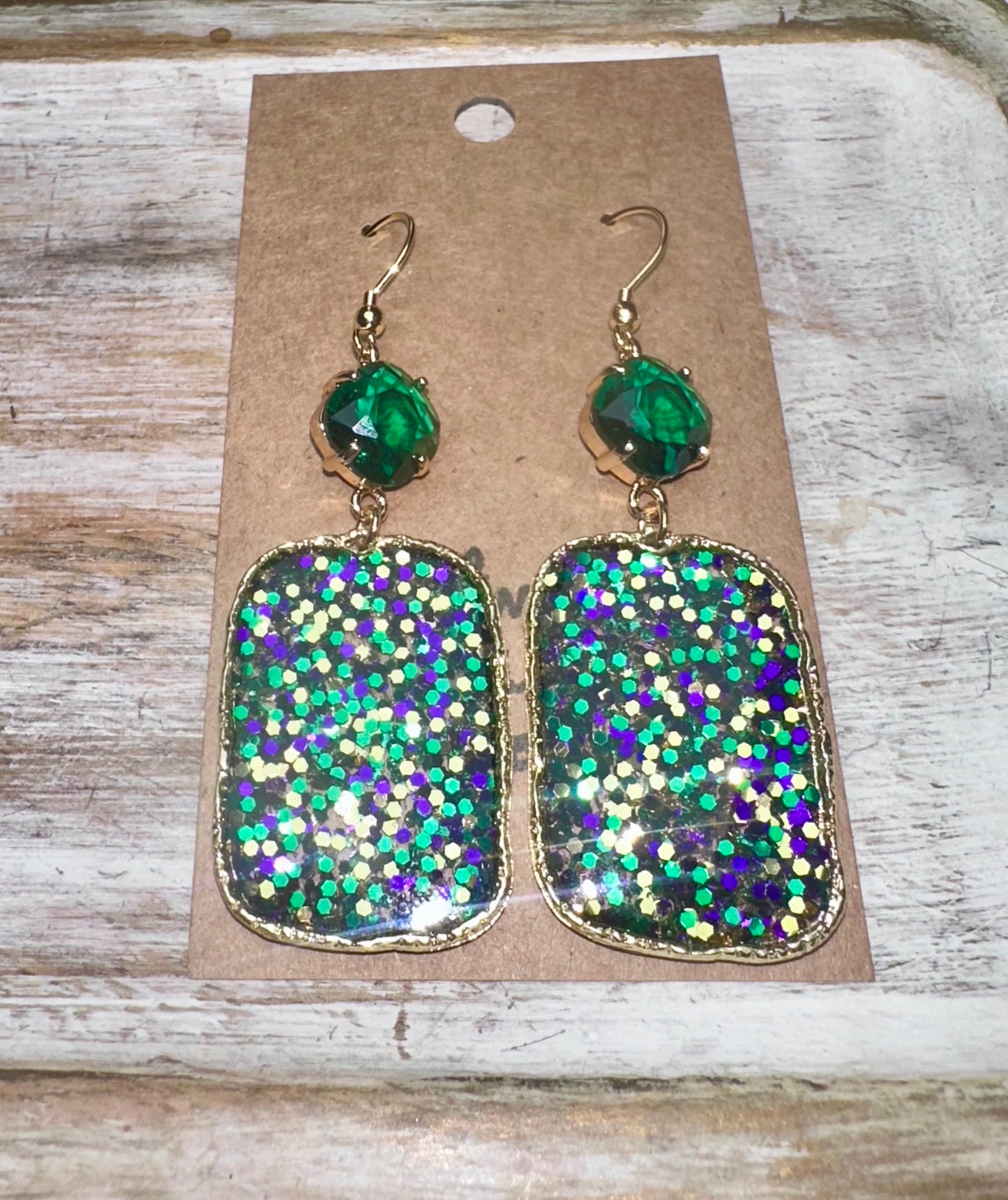 Mardi Gras glitter earrings