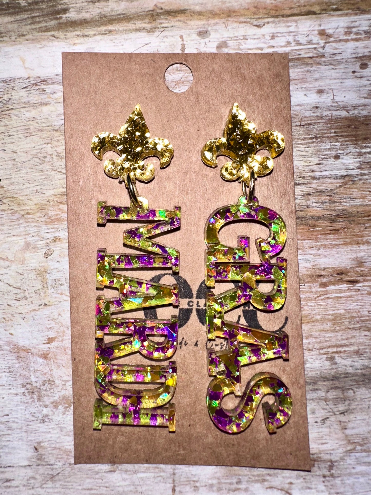 Mardi Gras acrylic earrings