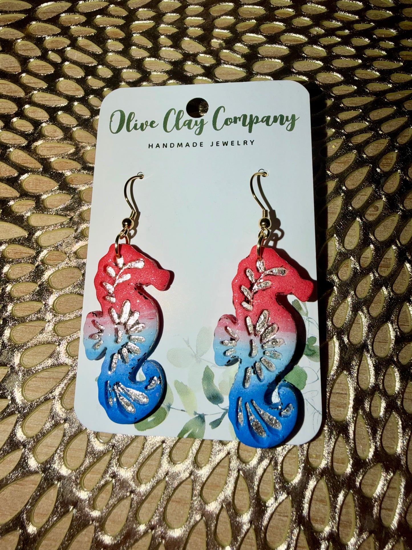 Patriots sea horse clay Earrings