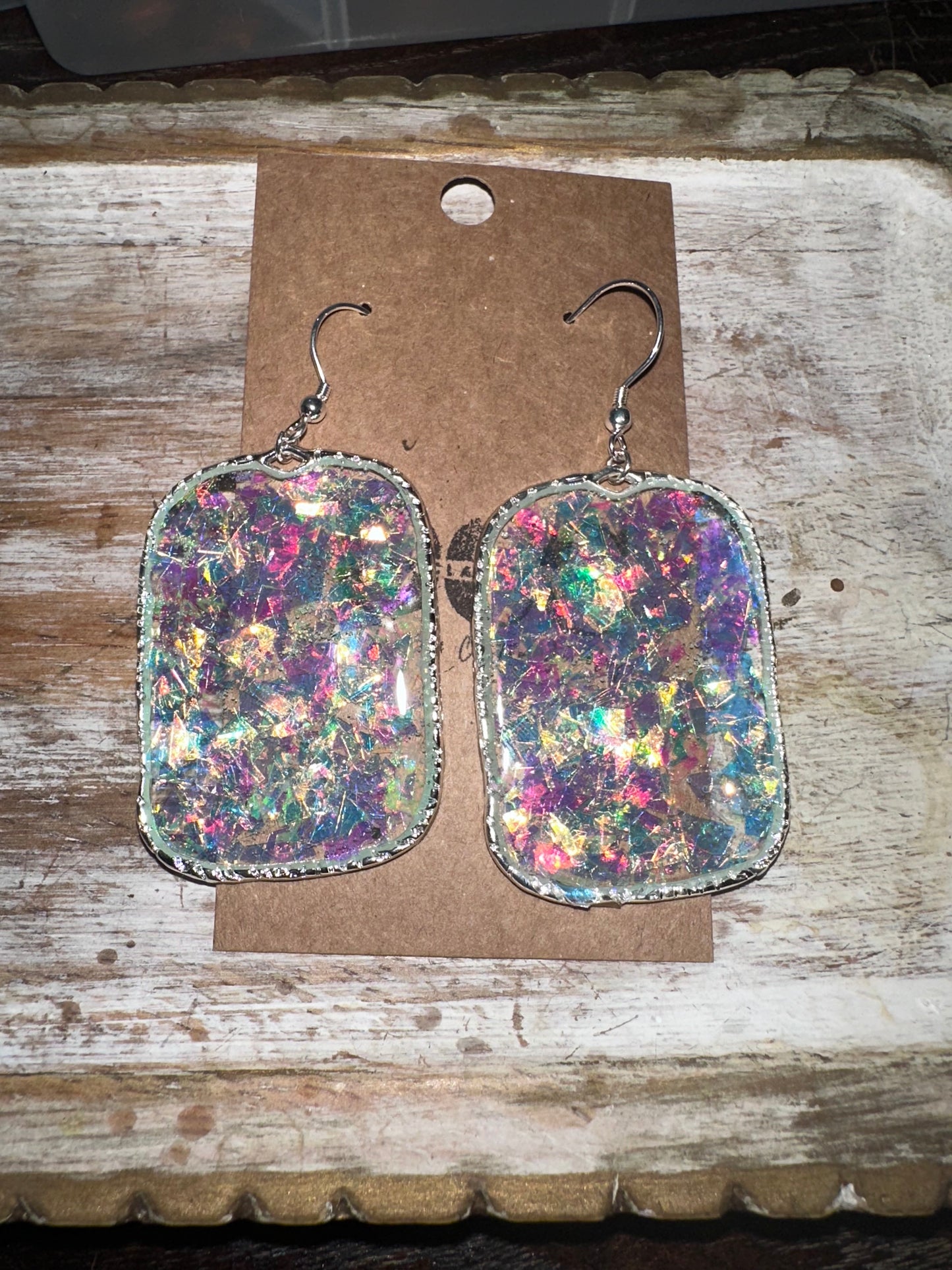 Silver Crystal iridescent large resin hoops