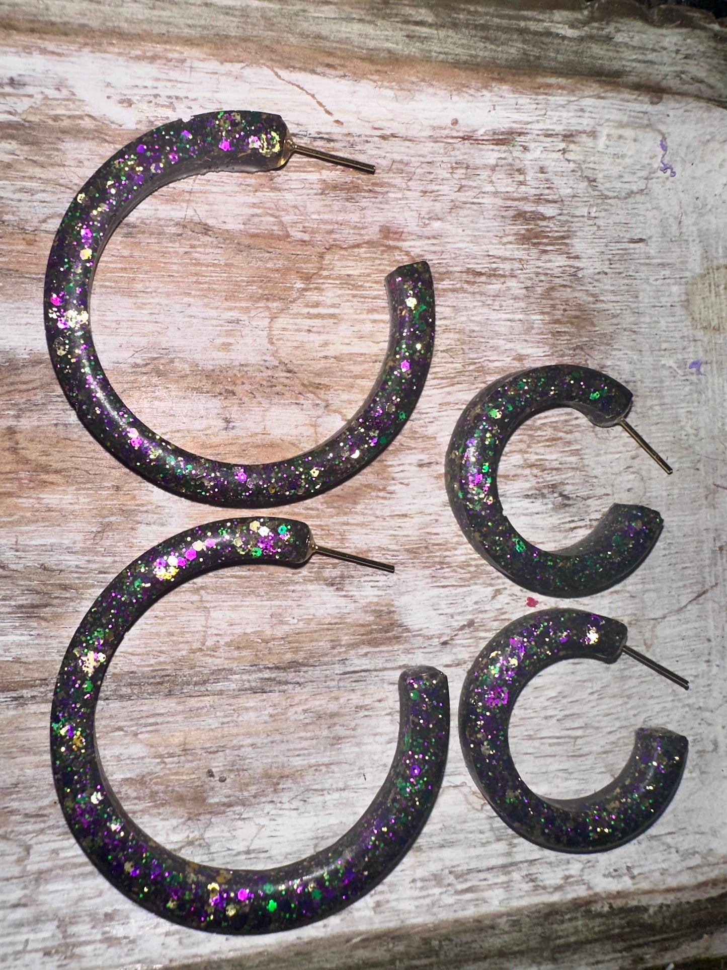 Mardi Gras resin hoop earrings