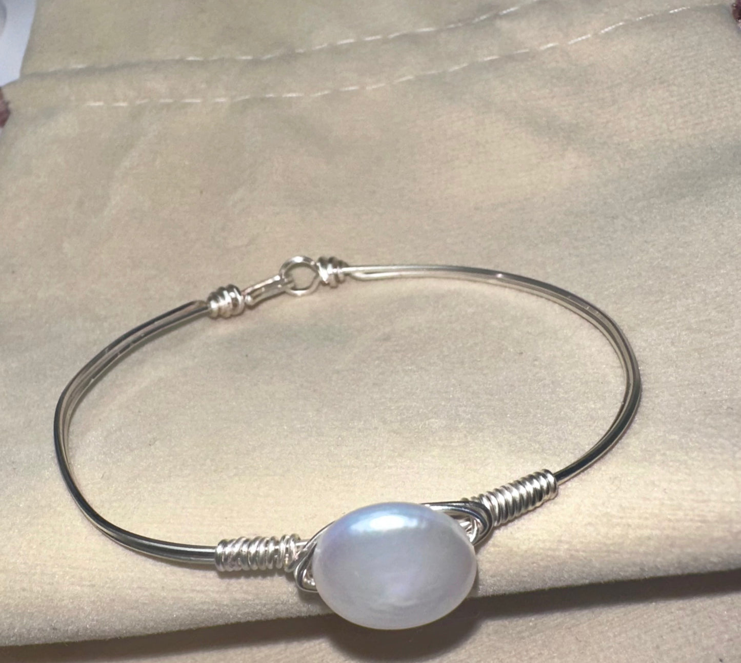 Silver Wire Pearl wrapped bracelet
