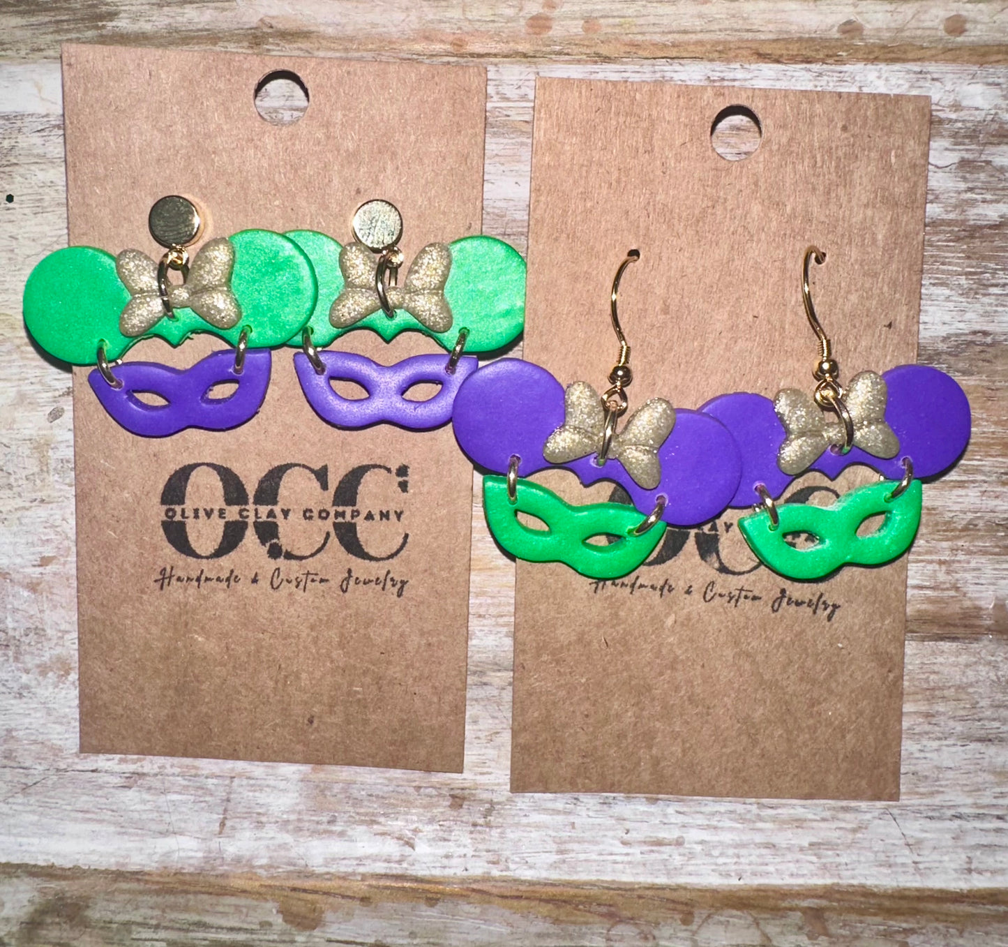 Mouse Mardi Gras clay earrings
