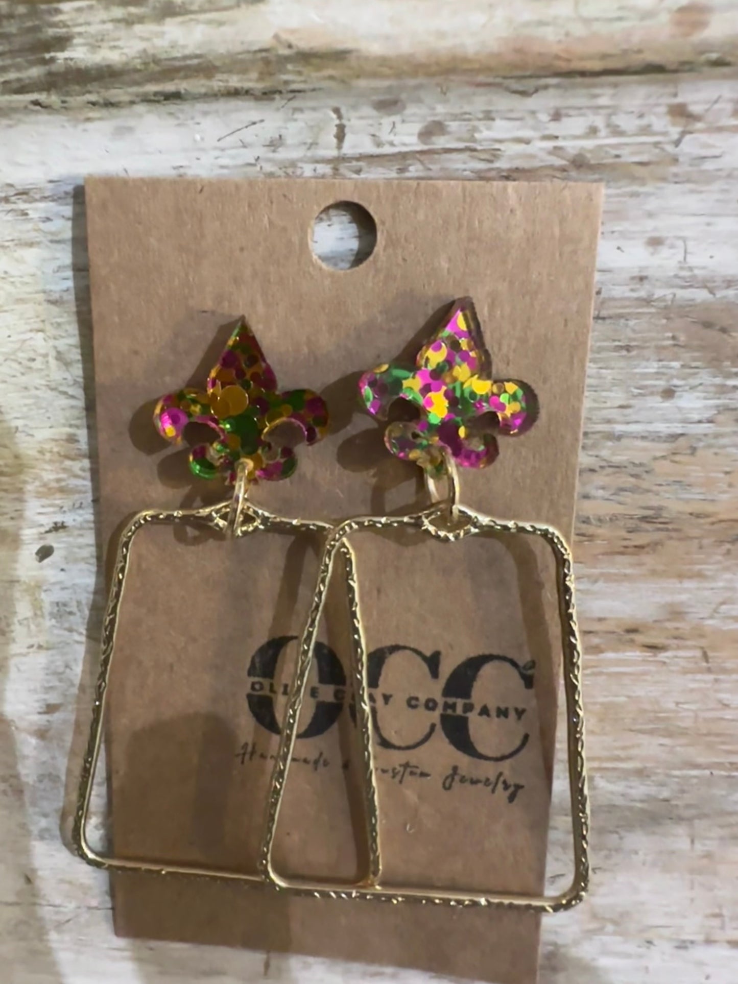 Mardi Gras dots acrylic earrings