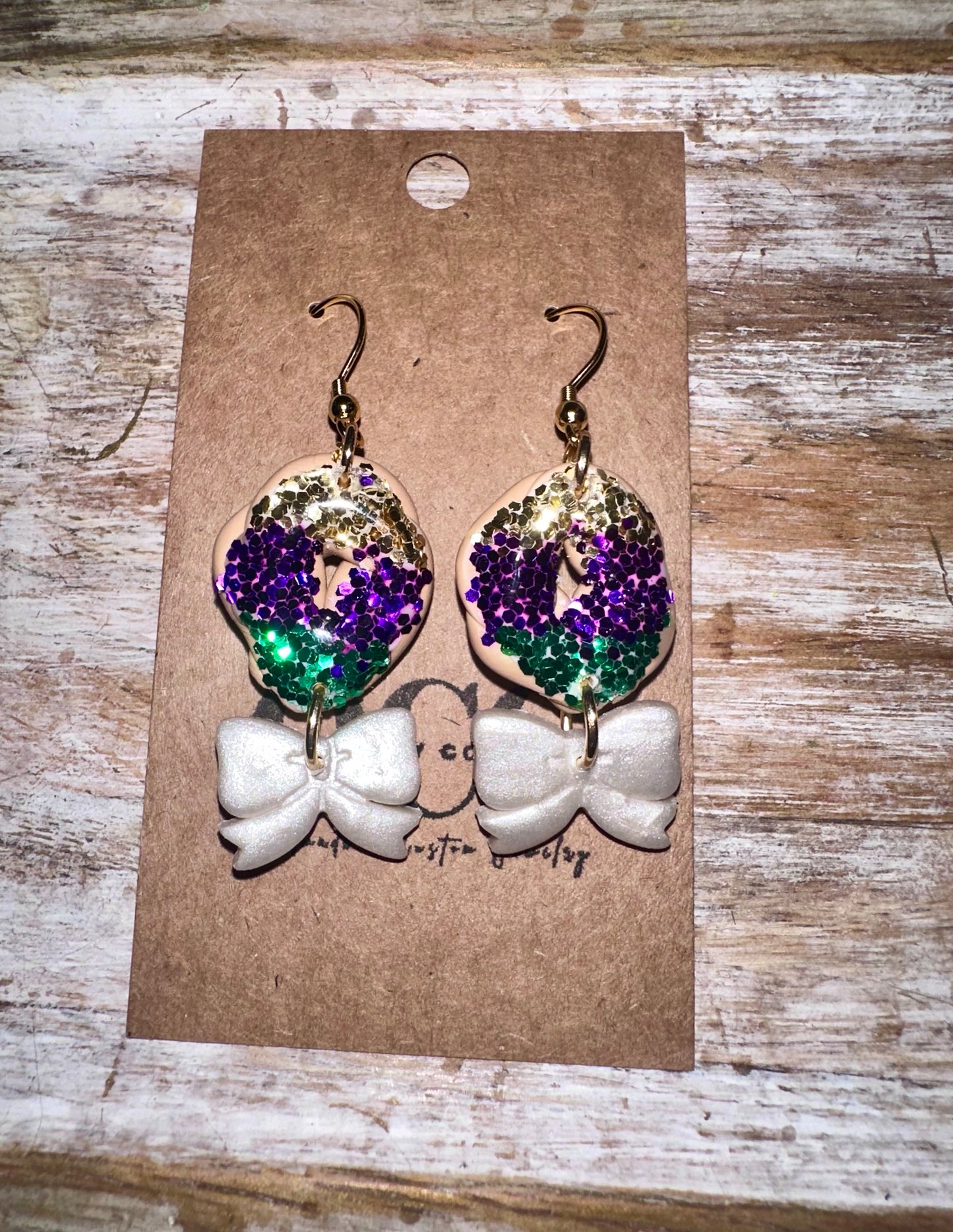 Mardi Gras king cake earrings