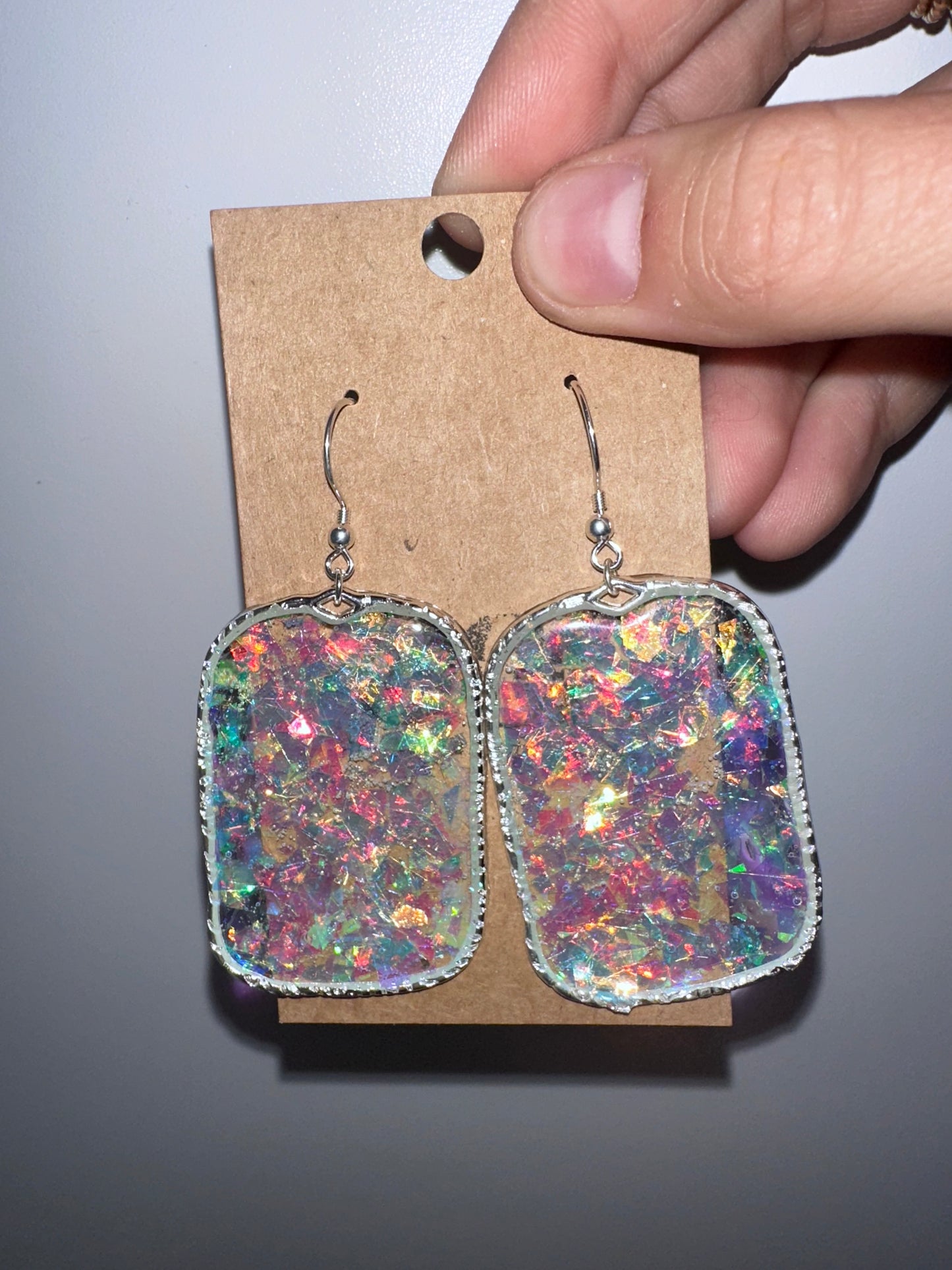 Silver Crystal iridescent large resin hoops