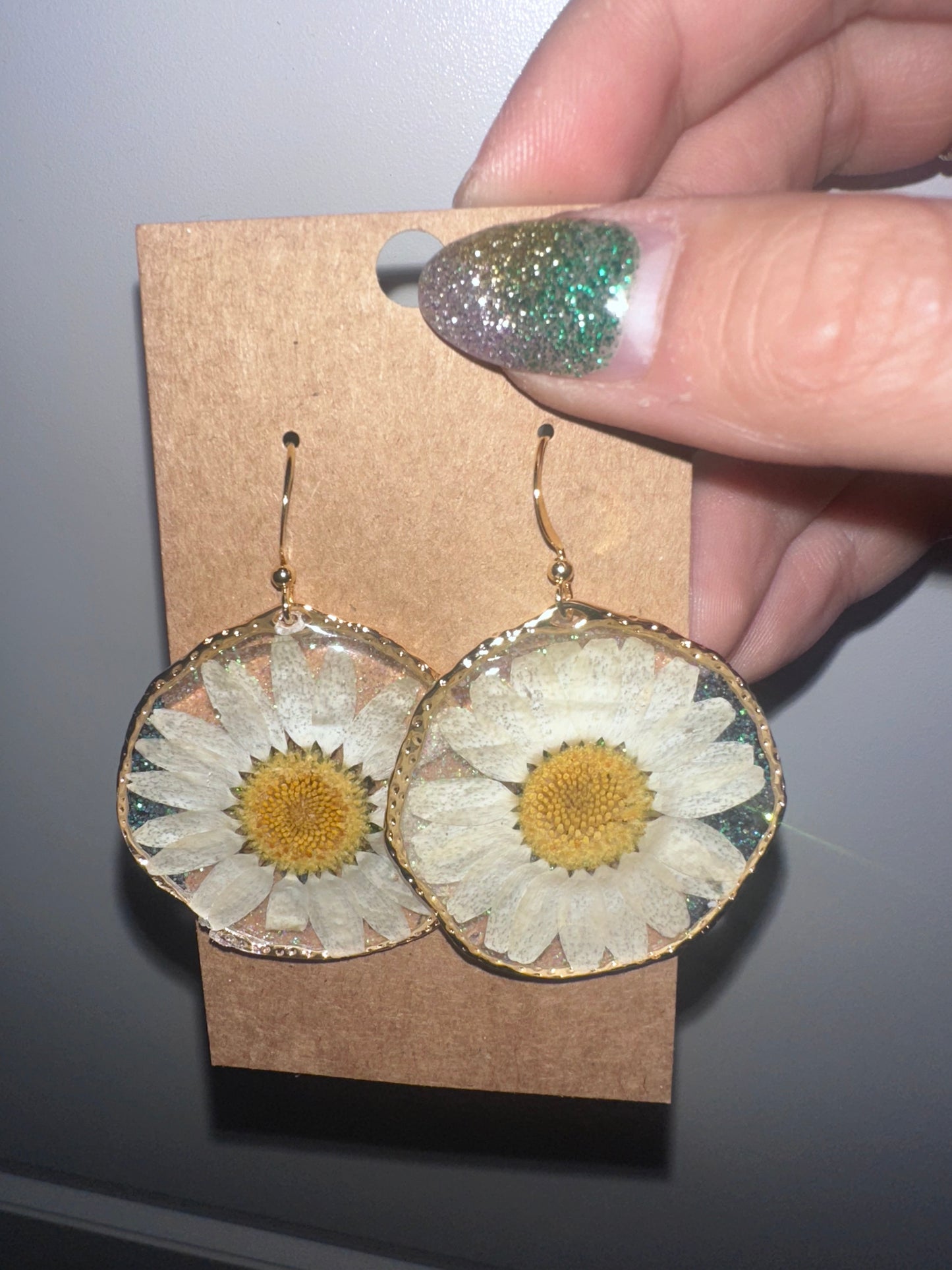 Pressed flower glitter hoops