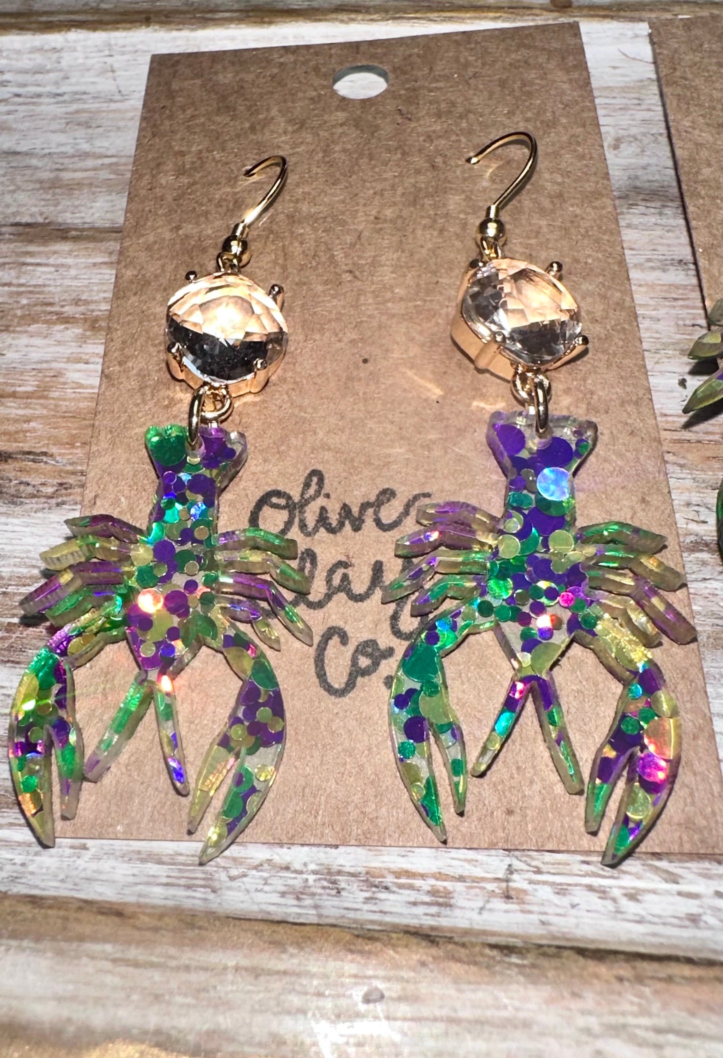 Mardi Gras crawfish earrings