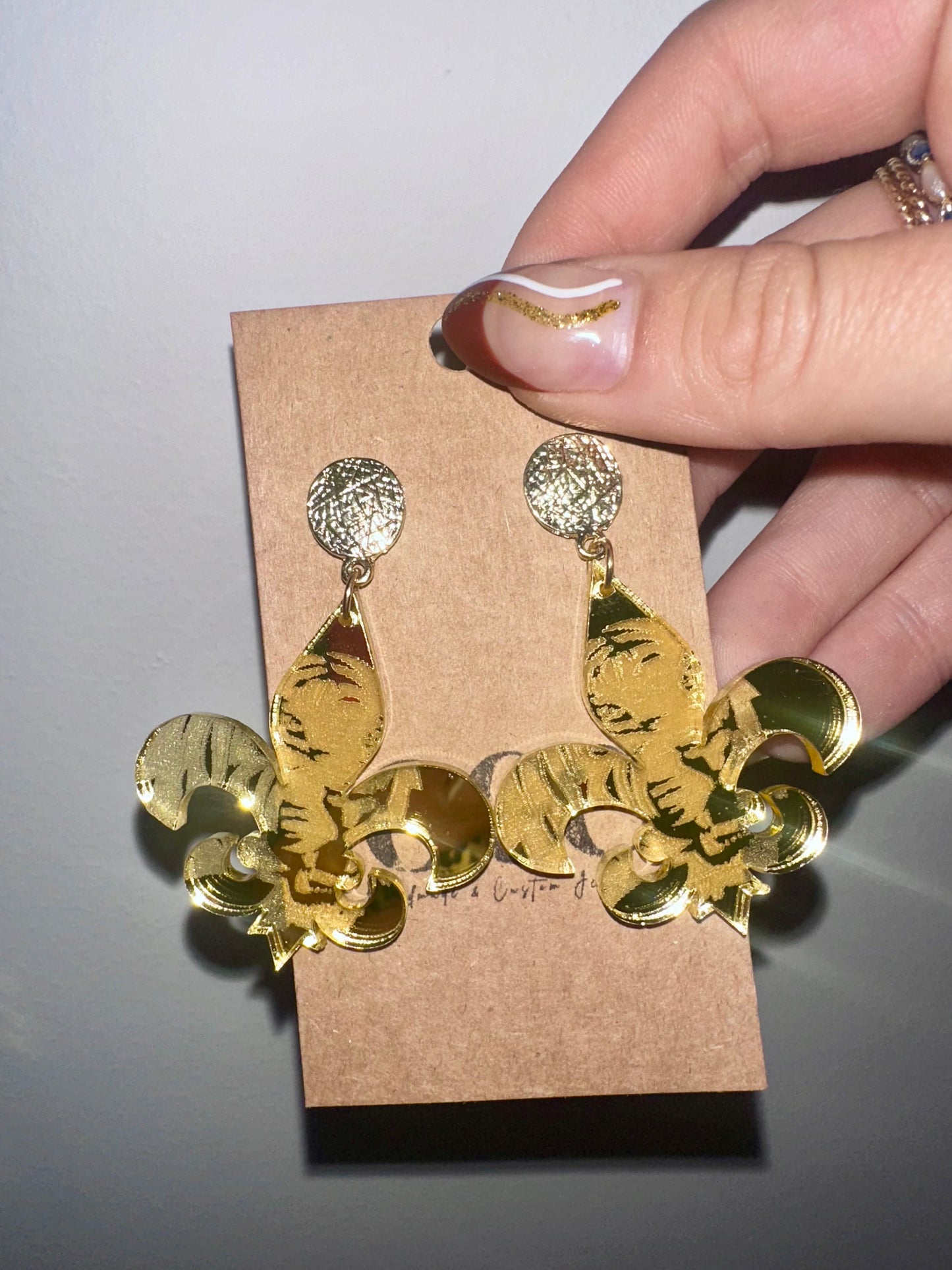 Gold mirror acrylic tiger earrings
