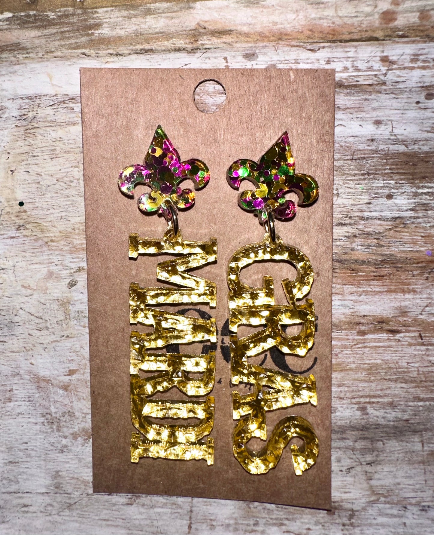 Mardi Gras dots acrylic earrings