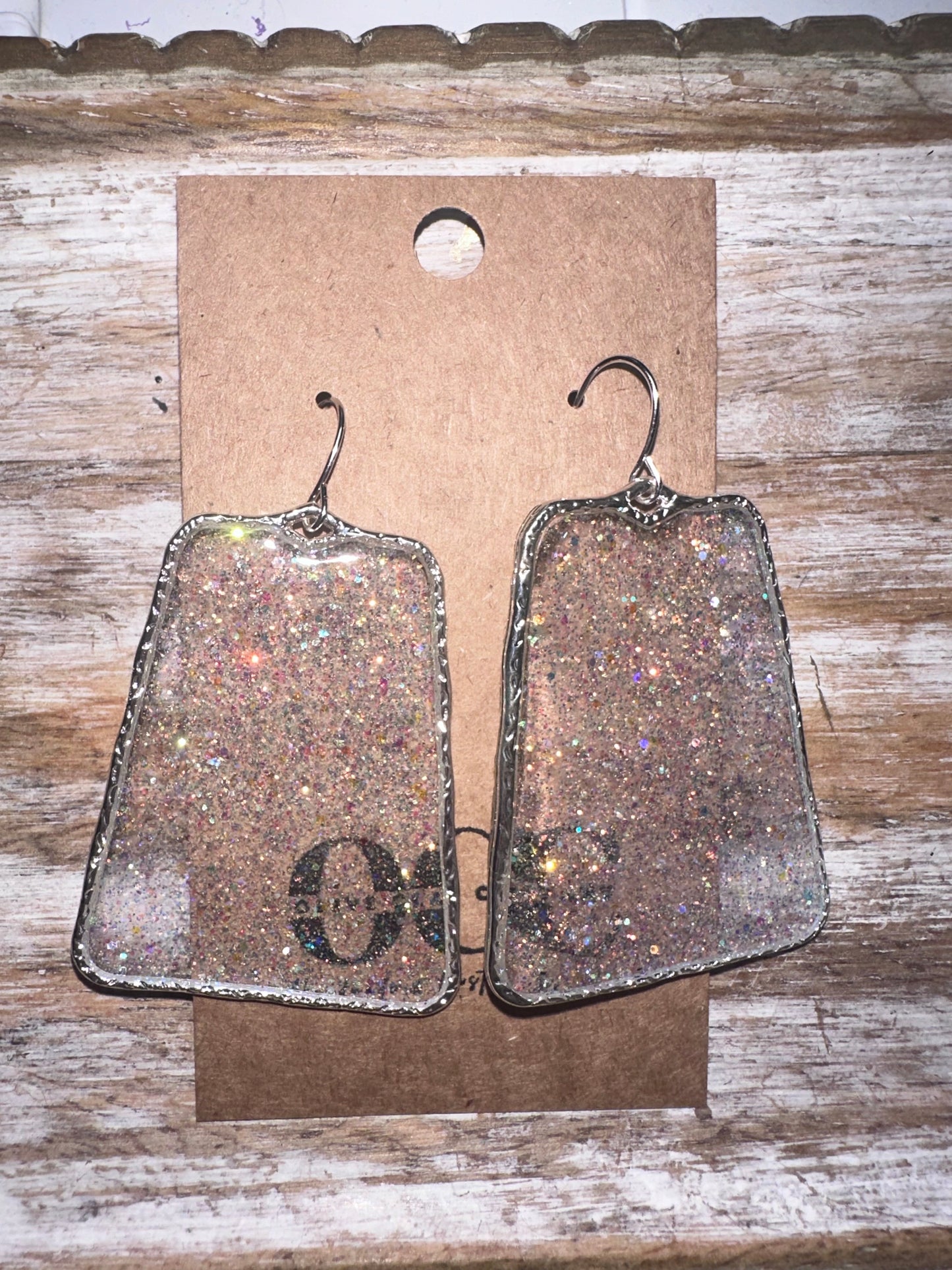 Silver iridescent resin hoops
