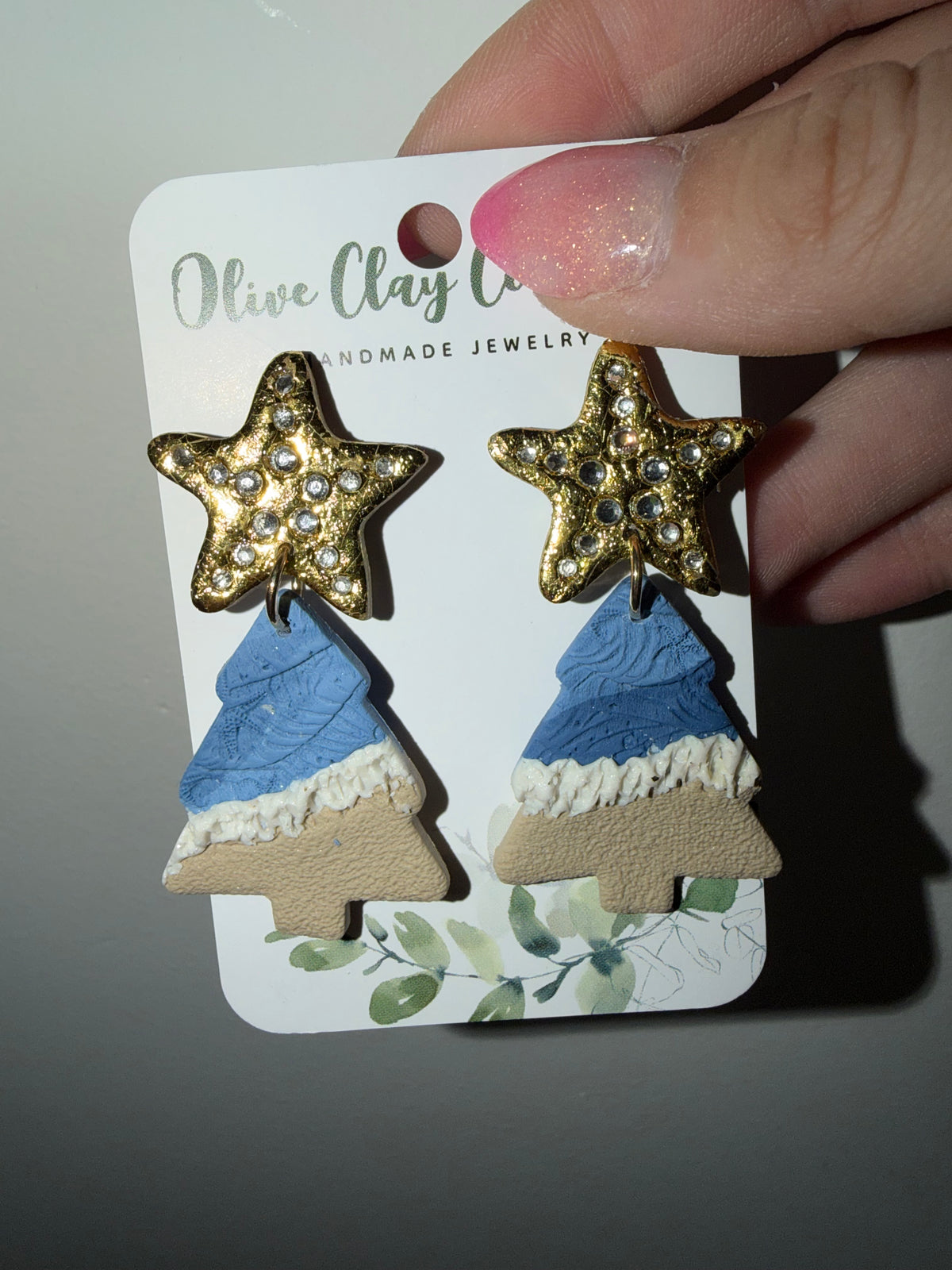 Bedazzled Coastal Christmas clay earrings