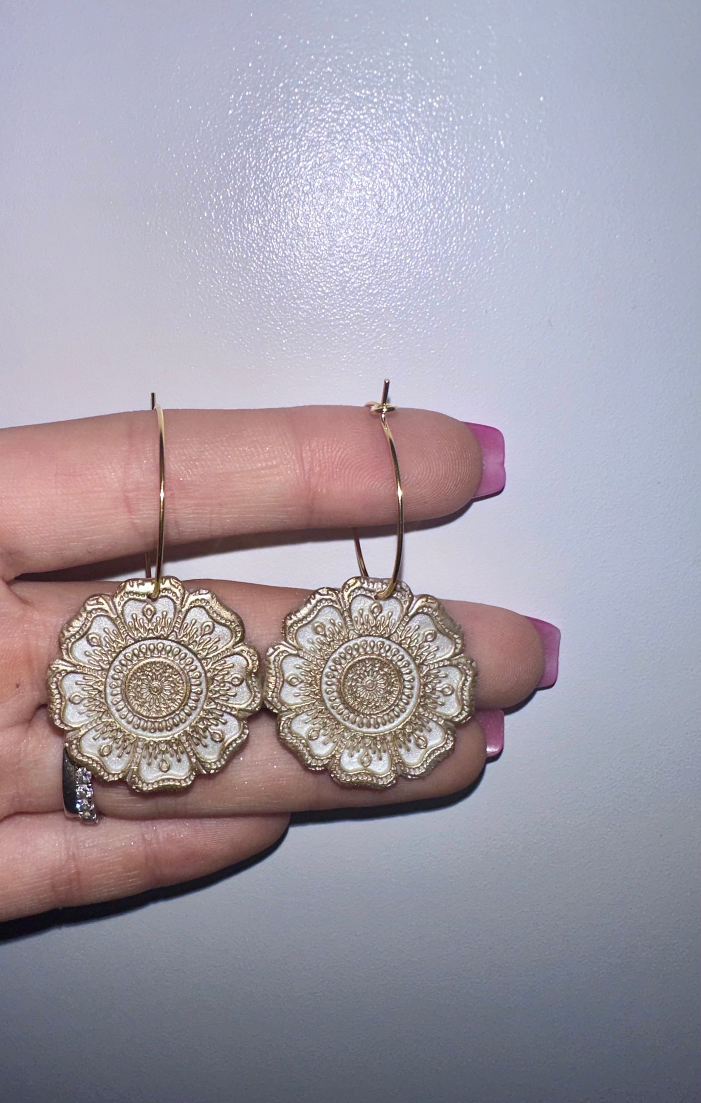 Mandala textured clay earrings