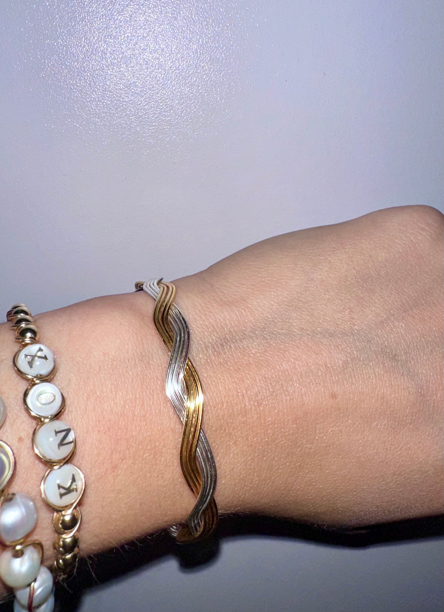 Two toned silver/gold Thick braided Wire wrapped bracelet