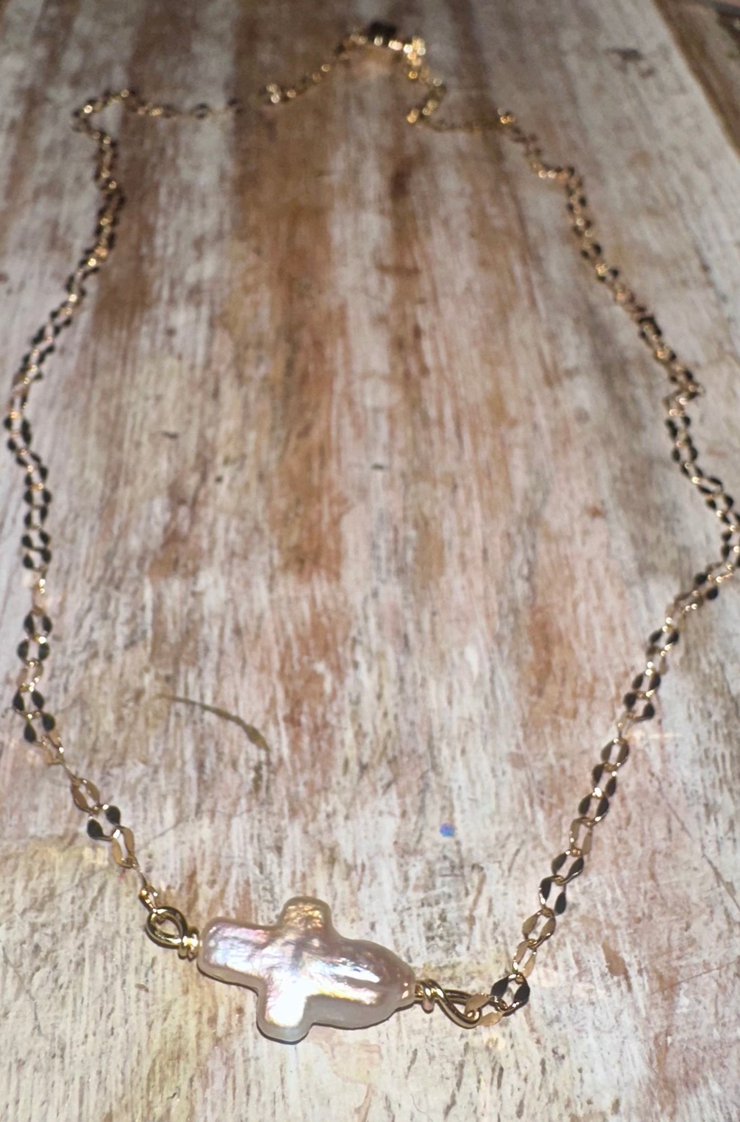 Freshwater cross pearl necklace 14k Gold Filled