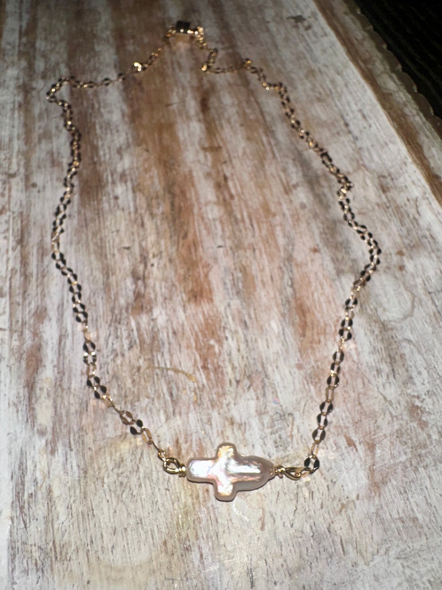 Freshwater cross pearl necklace 14k Gold Filled