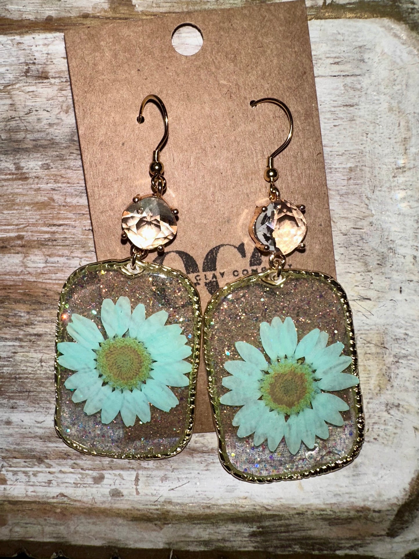 Pressed flower glitter hoops